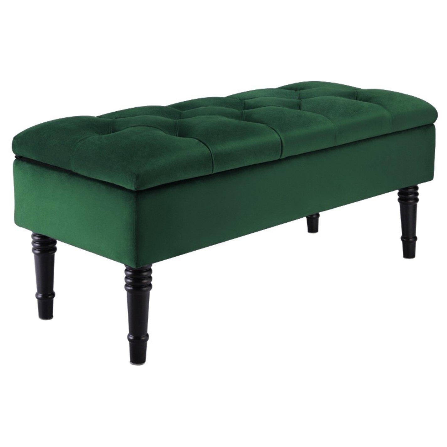 Green - Kabinet UK - Velvet Upholstered Tufted Storage Bench Green - 4