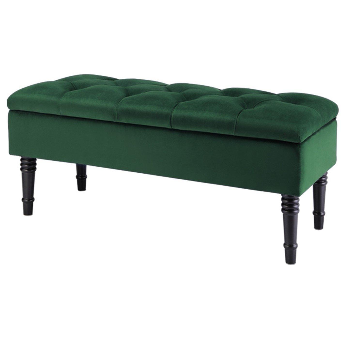 Green - Kabinet UK - Velvet Upholstered Tufted Storage Bench Green - 5