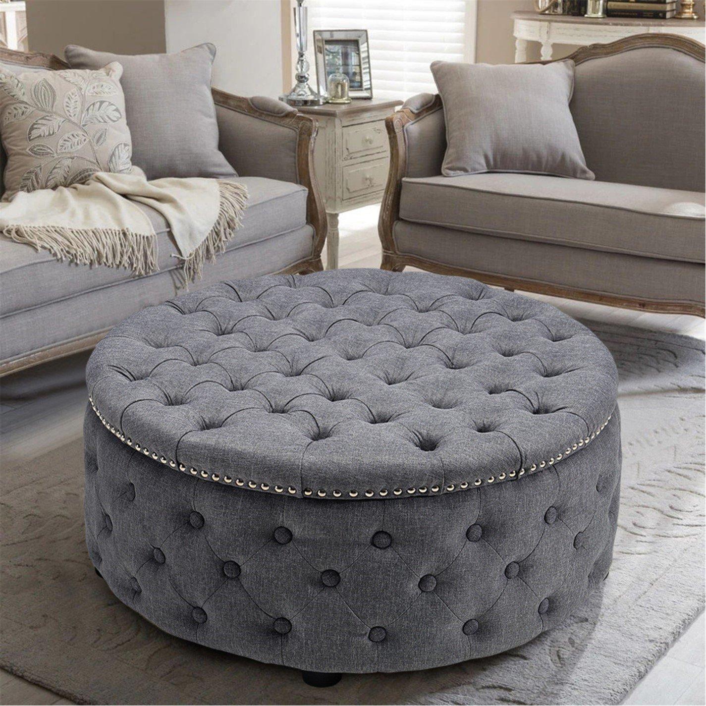 Black - Kabinet UK - Modern Round Tufted Storage Ottoman Black - 2