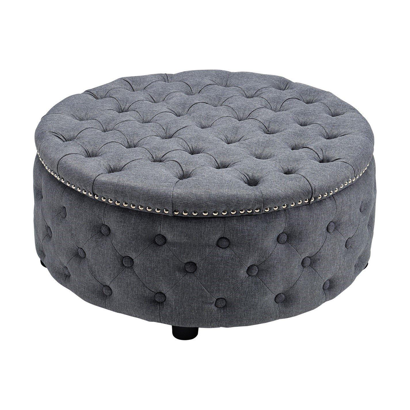 Black - Kabinet UK - Modern Round Tufted Storage Ottoman Black - 3