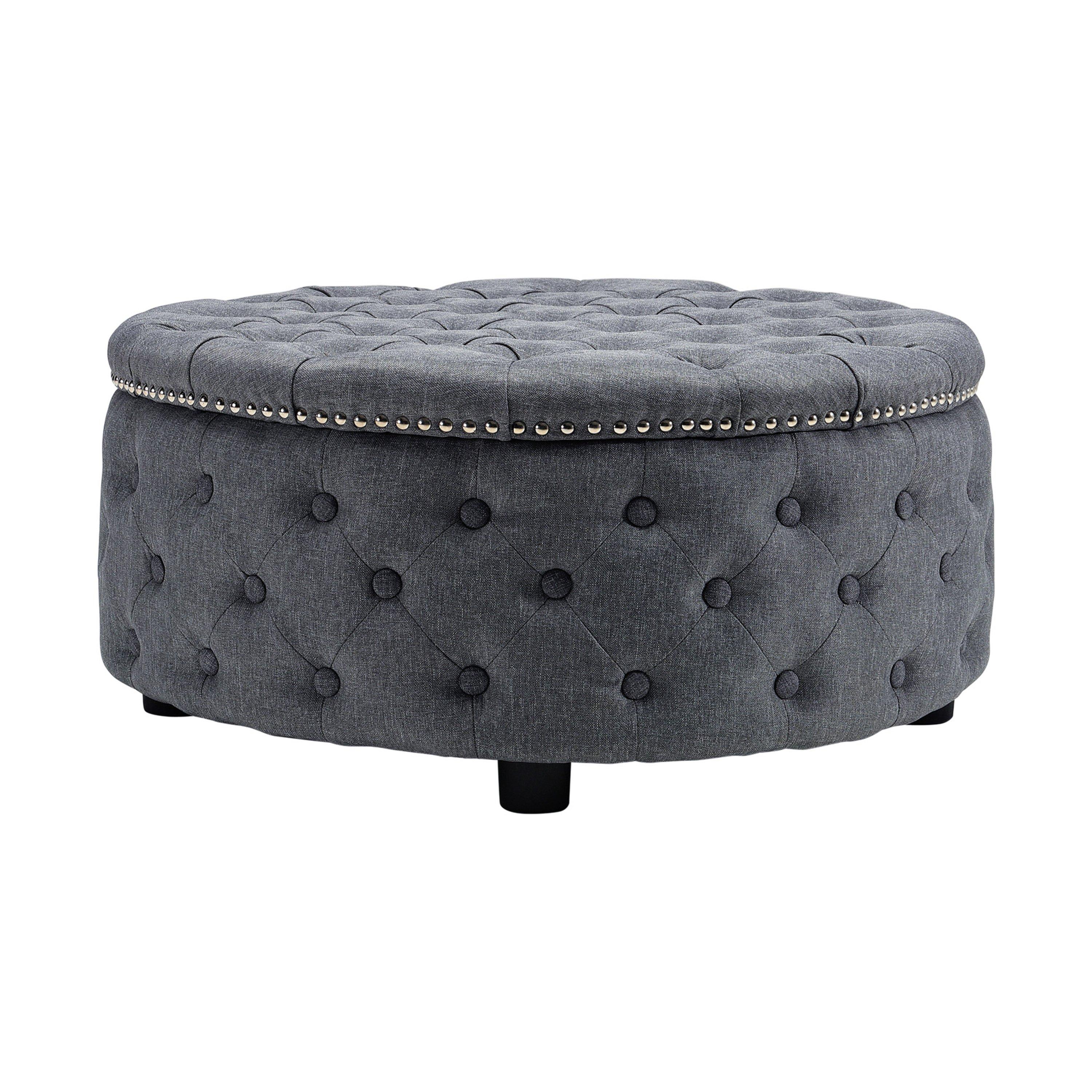 Black - Kabinet UK - Modern Round Tufted Storage Ottoman Black - 4
