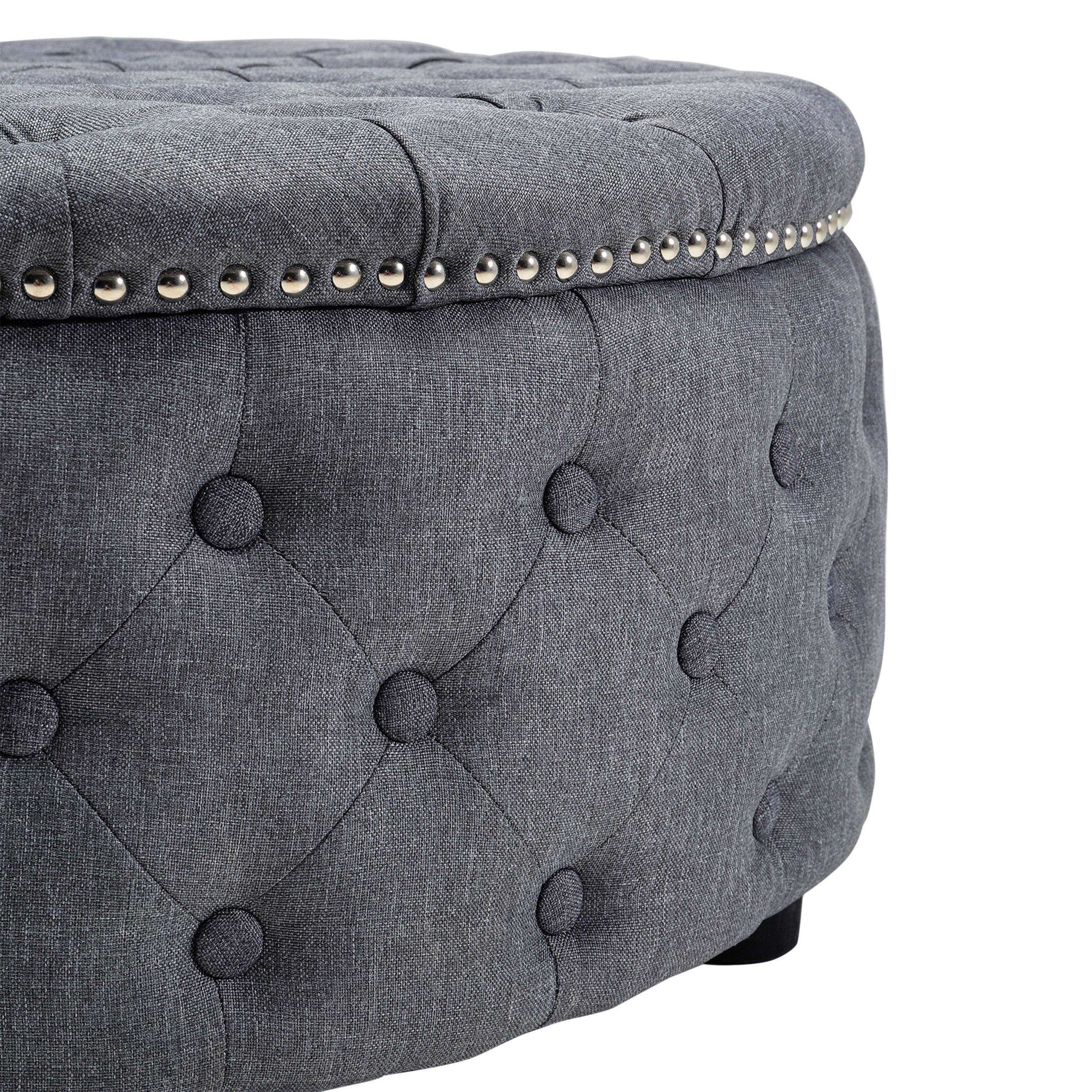 Black - Kabinet UK - Modern Round Tufted Storage Ottoman Black - 6