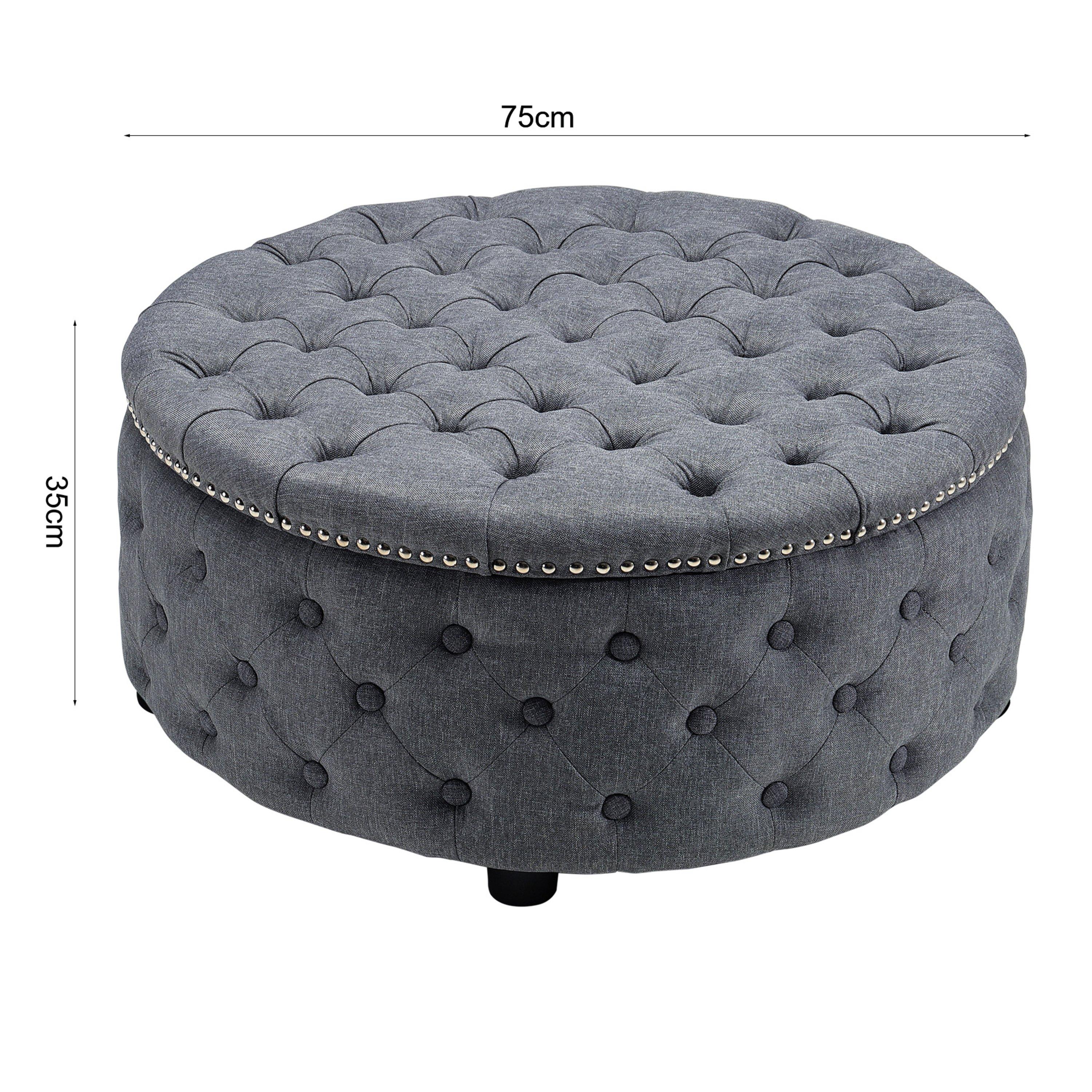Black - Kabinet UK - Modern Round Tufted Storage Ottoman Black - 9
