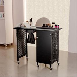 SHEONLY Black Manicure Nail Table on Wheels
