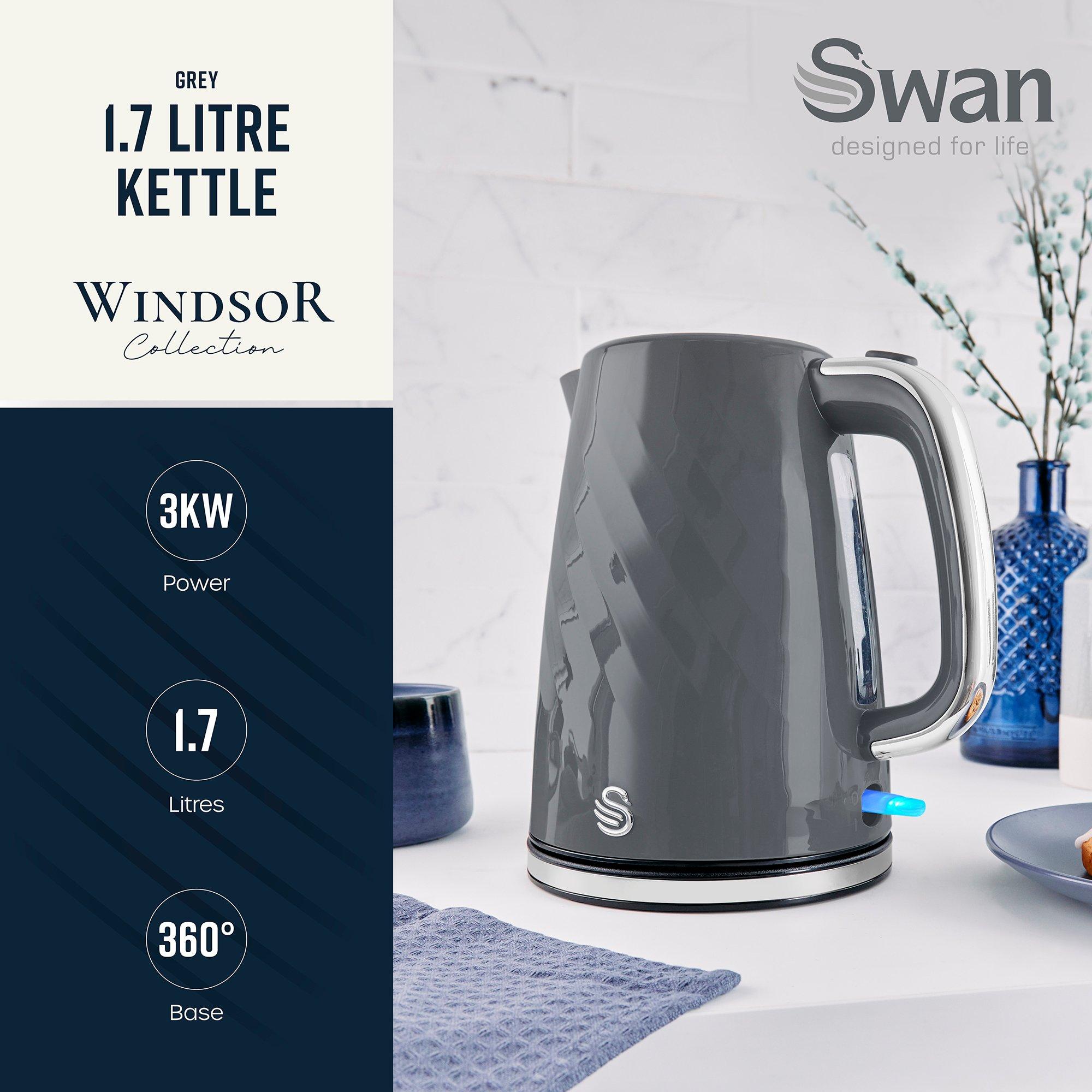 Grey - Swan - Windsor 1.7L Textured Kettle Grey with Silver Hand - 2
