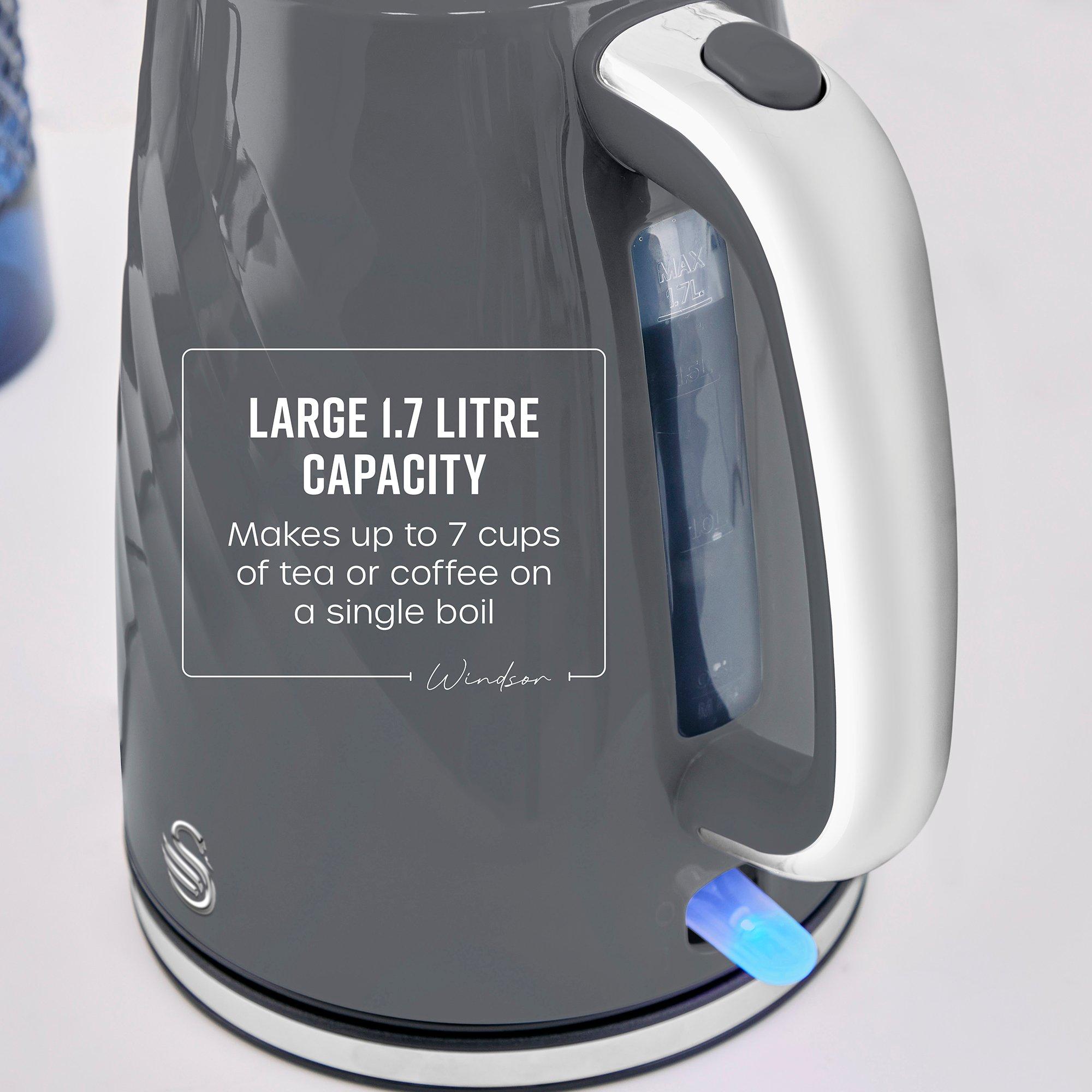 Grey - Swan - Windsor 1.7L Textured Kettle Grey with Silver Hand - 4
