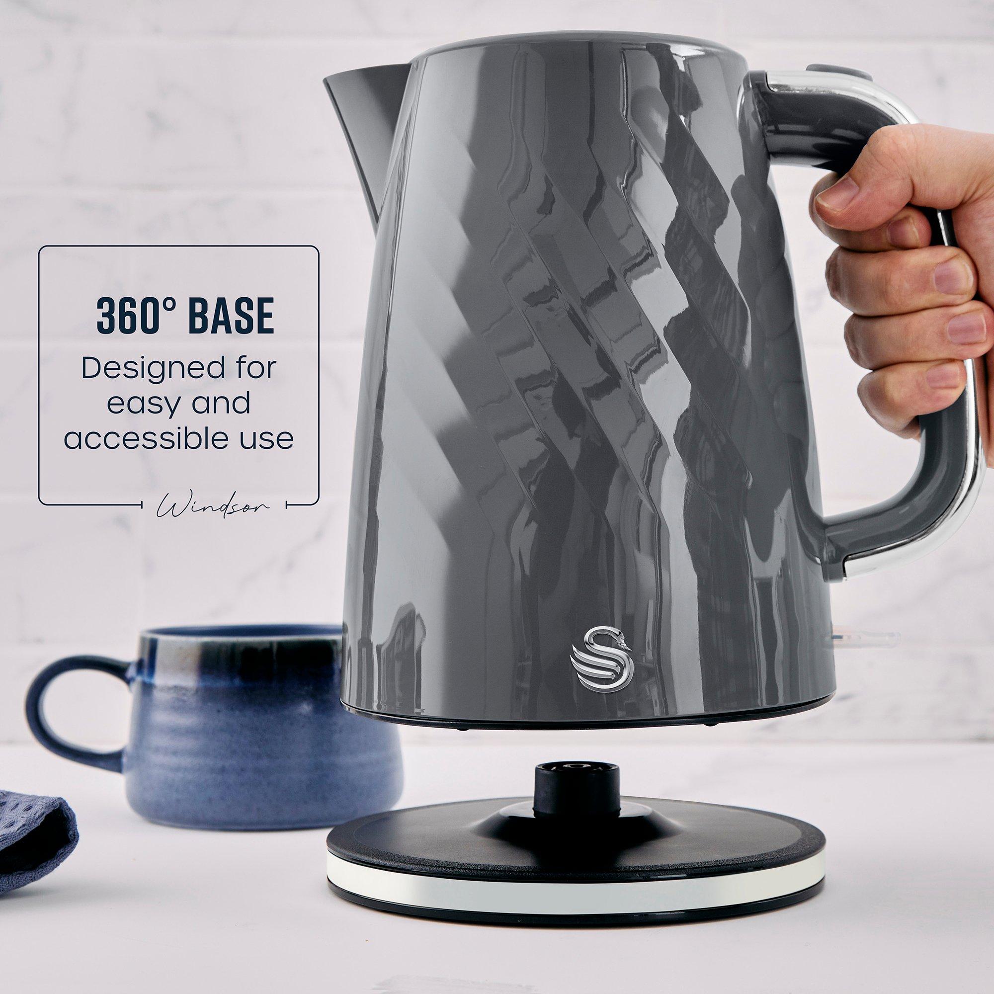 Grey - Swan - Windsor 1.7L Textured Kettle Grey with Silver Hand - 5