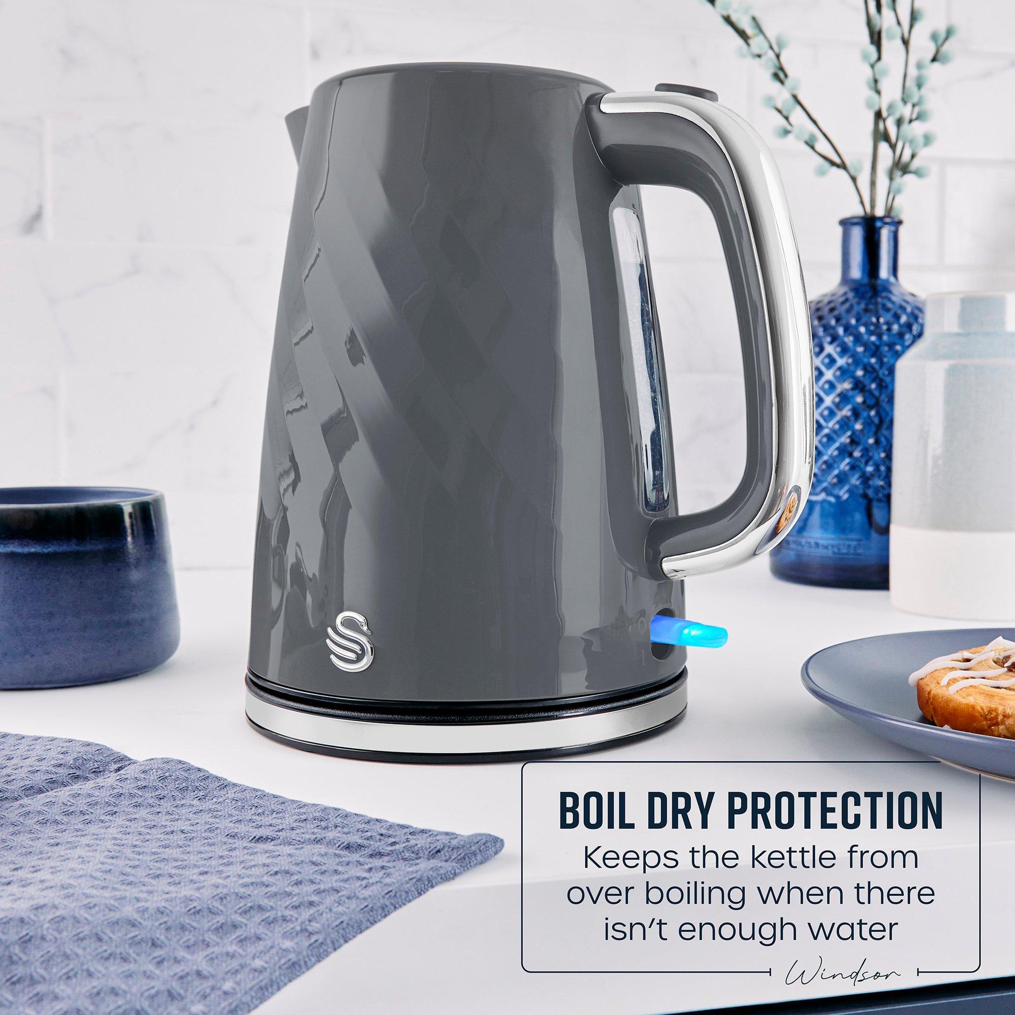 Grey - Swan - Windsor 1.7L Textured Kettle Grey with Silver Hand - 6