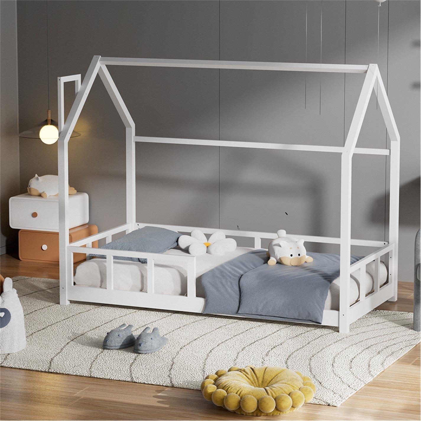 White - KIDKID - Bed with House Frame Pine Wood for Kid - 2