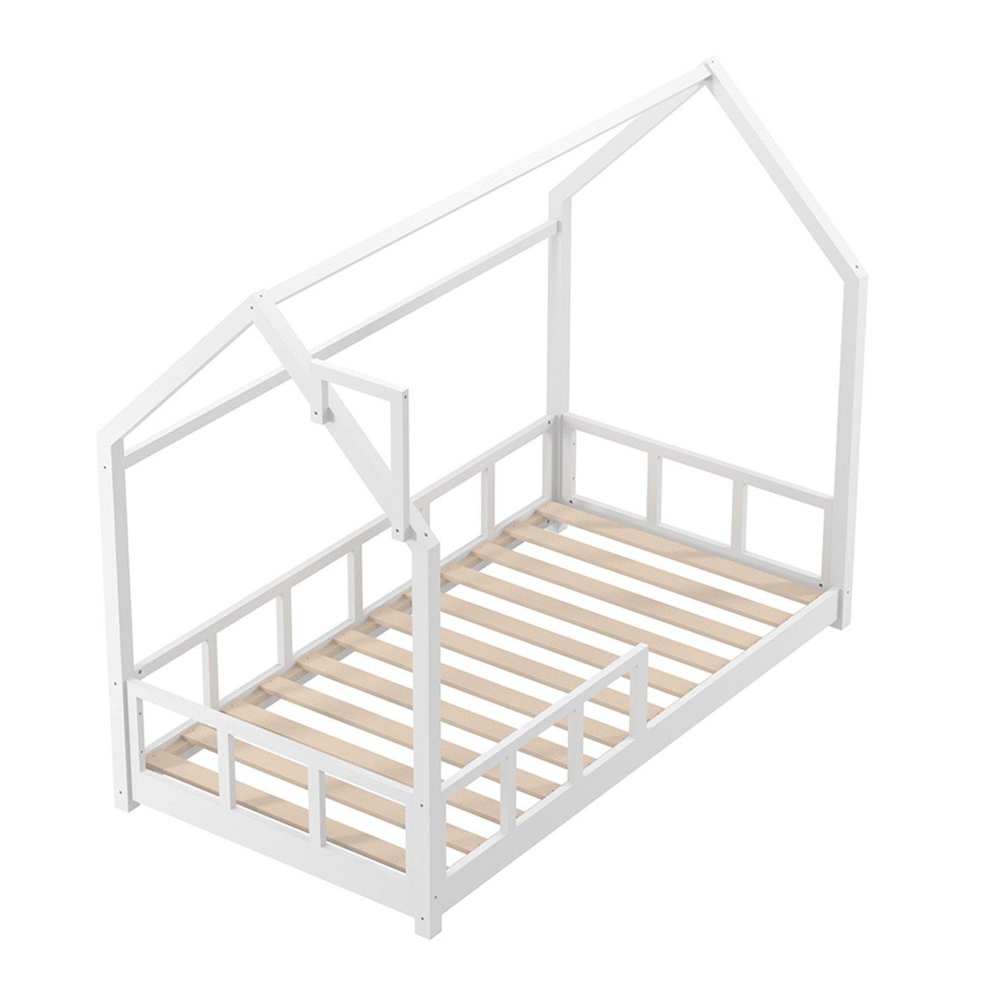 White - KIDKID - Bed with House Frame Pine Wood for Kid - 3