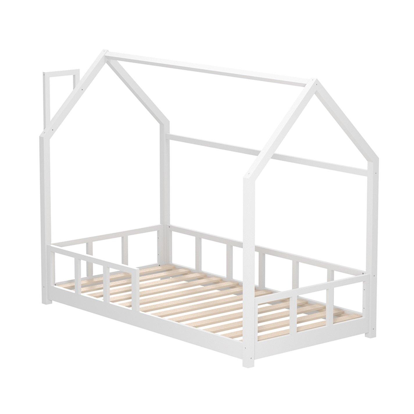 White - KIDKID - Bed with House Frame Pine Wood for Kid - 4