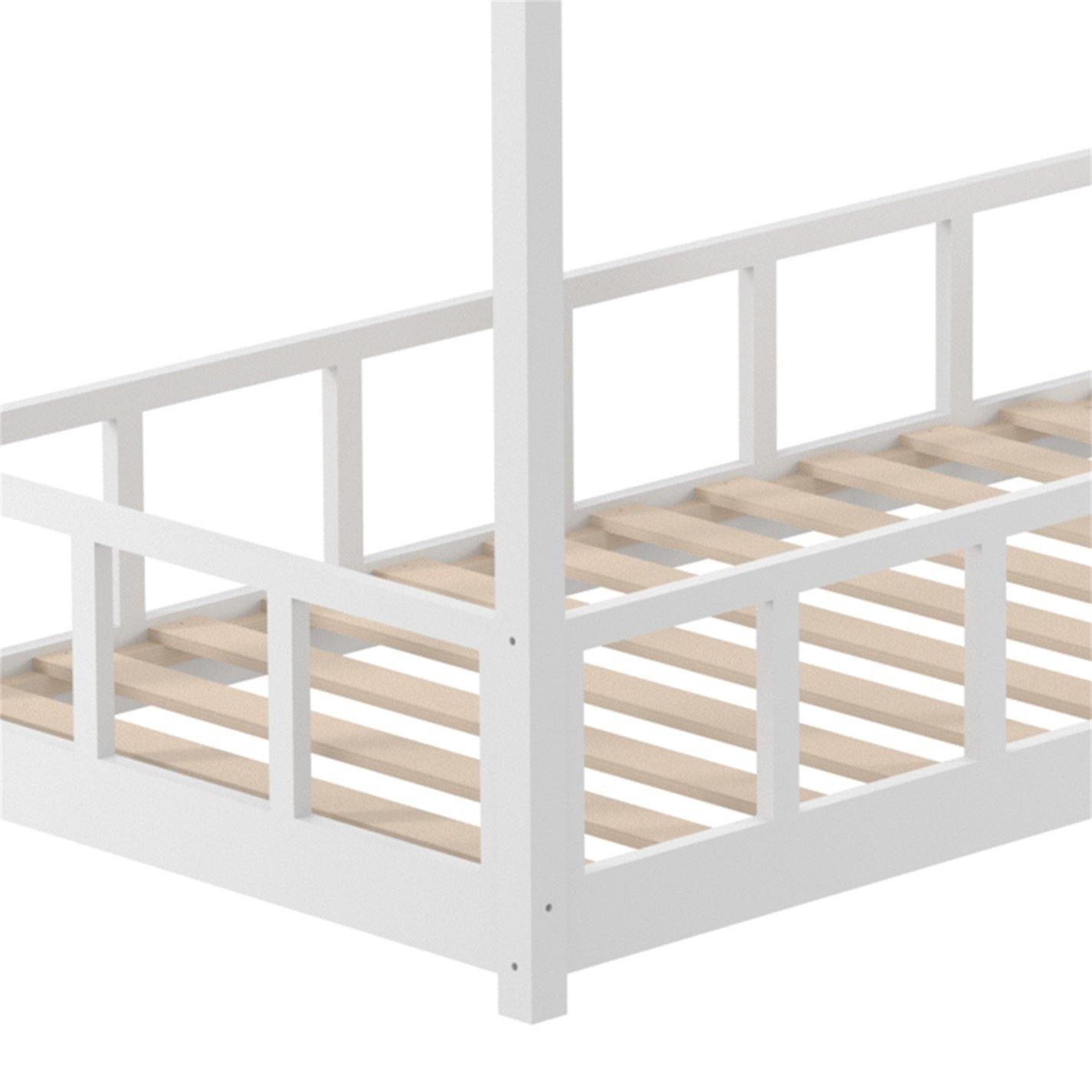 White - KIDKID - Bed with House Frame Pine Wood for Kid - 5