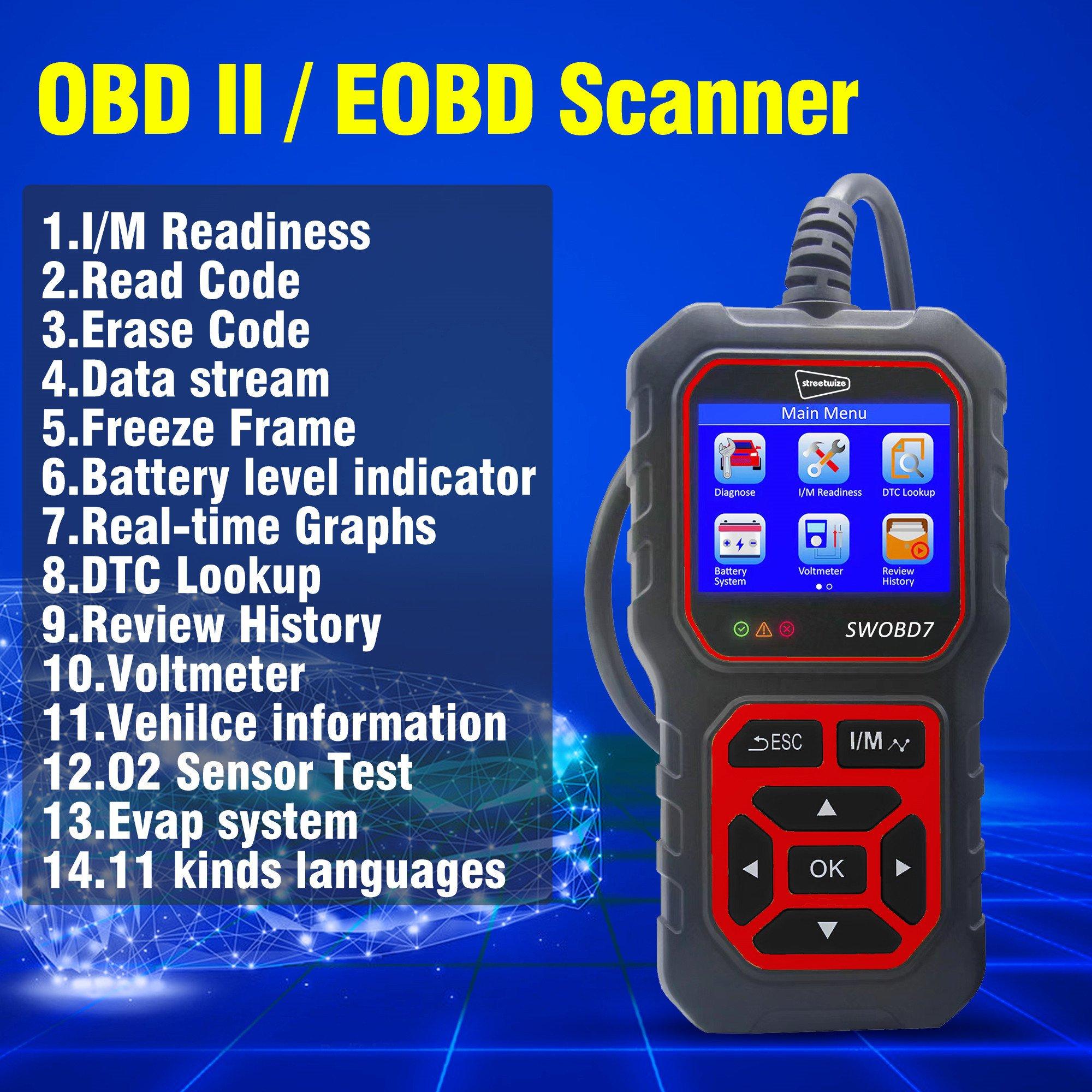 Black - Streetwize - Auto Diagnostic OBD2 Scanner with Coloured Screen - 5