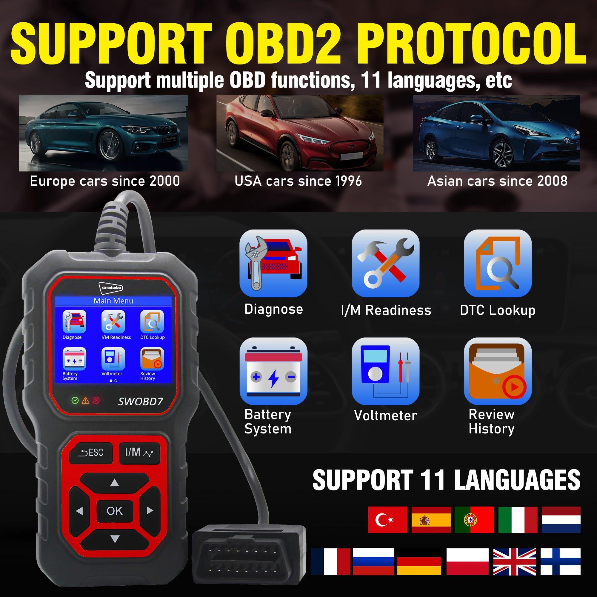 Black - Streetwize - Auto Diagnostic OBD2 Scanner with Coloured Screen - 6