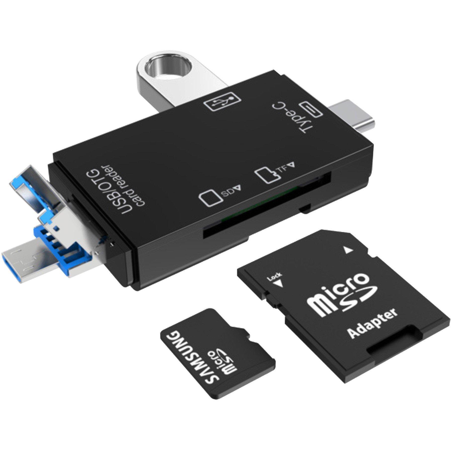 Black - Vakoss - Vakoss 6-In-1 USB Type C SD Micro Card Reader - 3