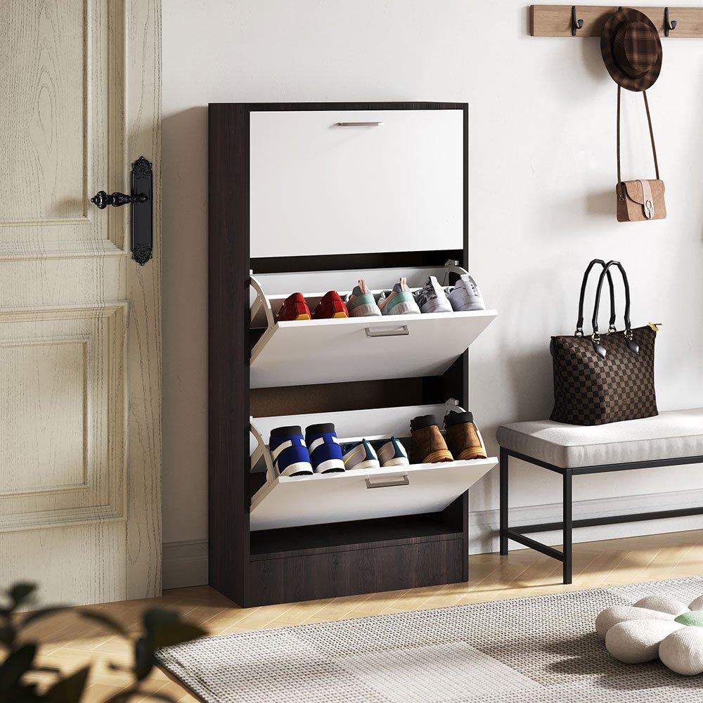 White - Kabinet UK - 3 Layer  Wooden Shoe Rack Drawer Black and White - 1