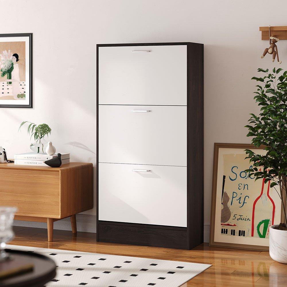 White - Kabinet UK - 3 Layer  Wooden Shoe Rack Drawer Black and White - 2