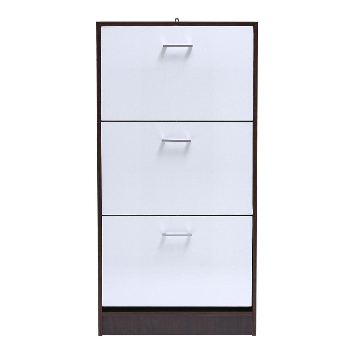 White - Kabinet UK - 3 Layer  Wooden Shoe Rack Drawer Black and White - 3