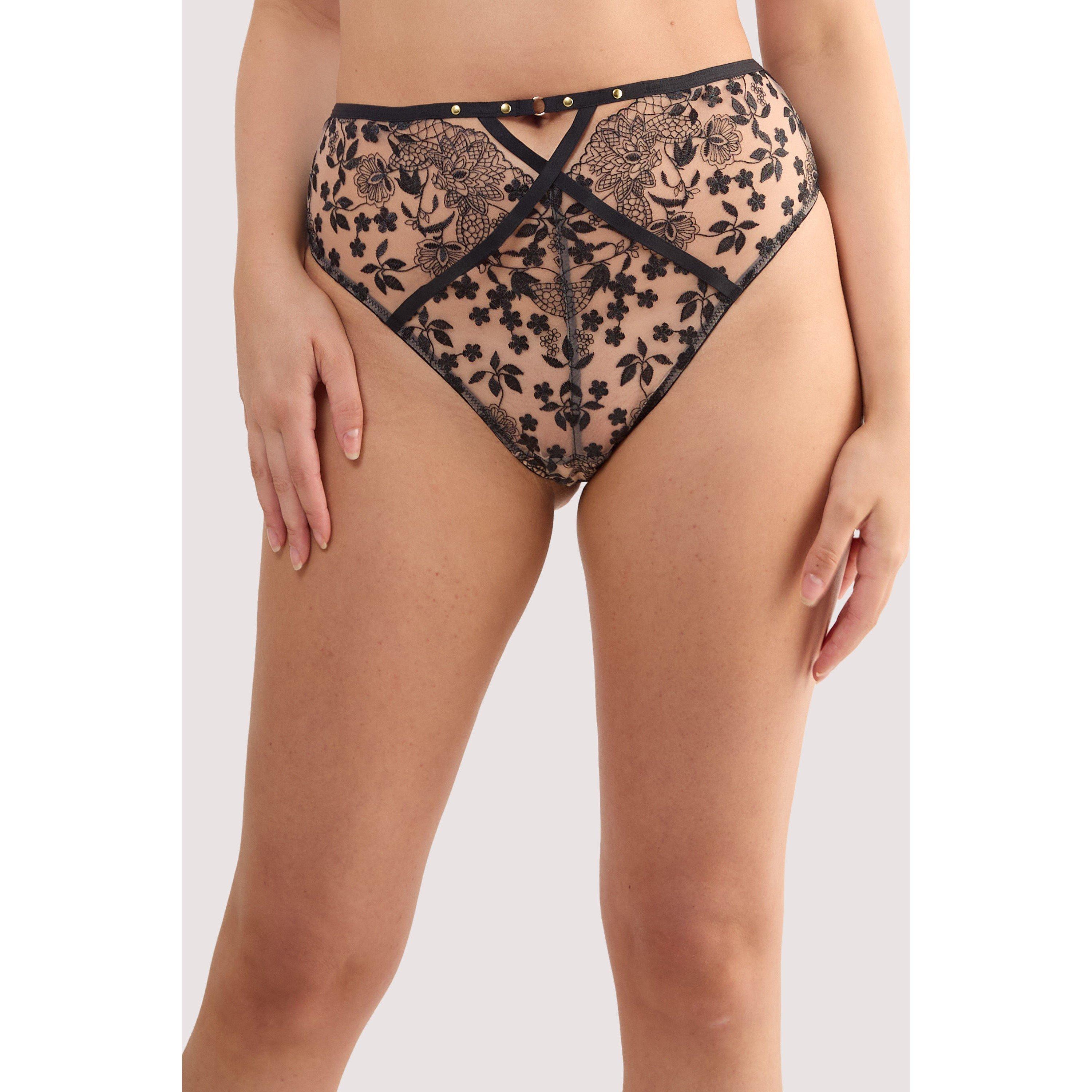 Black - Playful Promises - Cindy Black Floral Embroidery High Waist Thong - 1