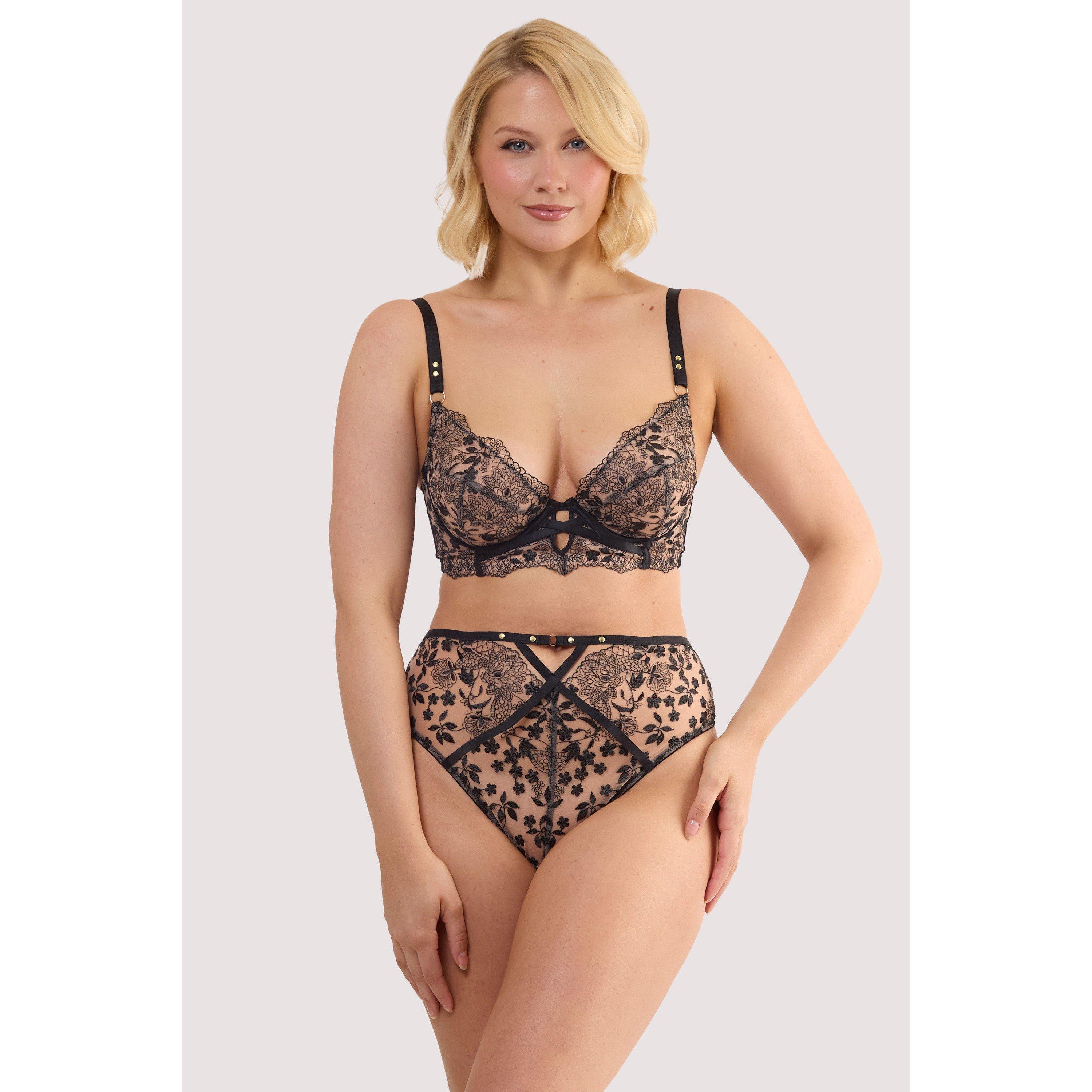 Black - Playful Promises - Cindy Black Floral Embroidery High Waist Thong - 4