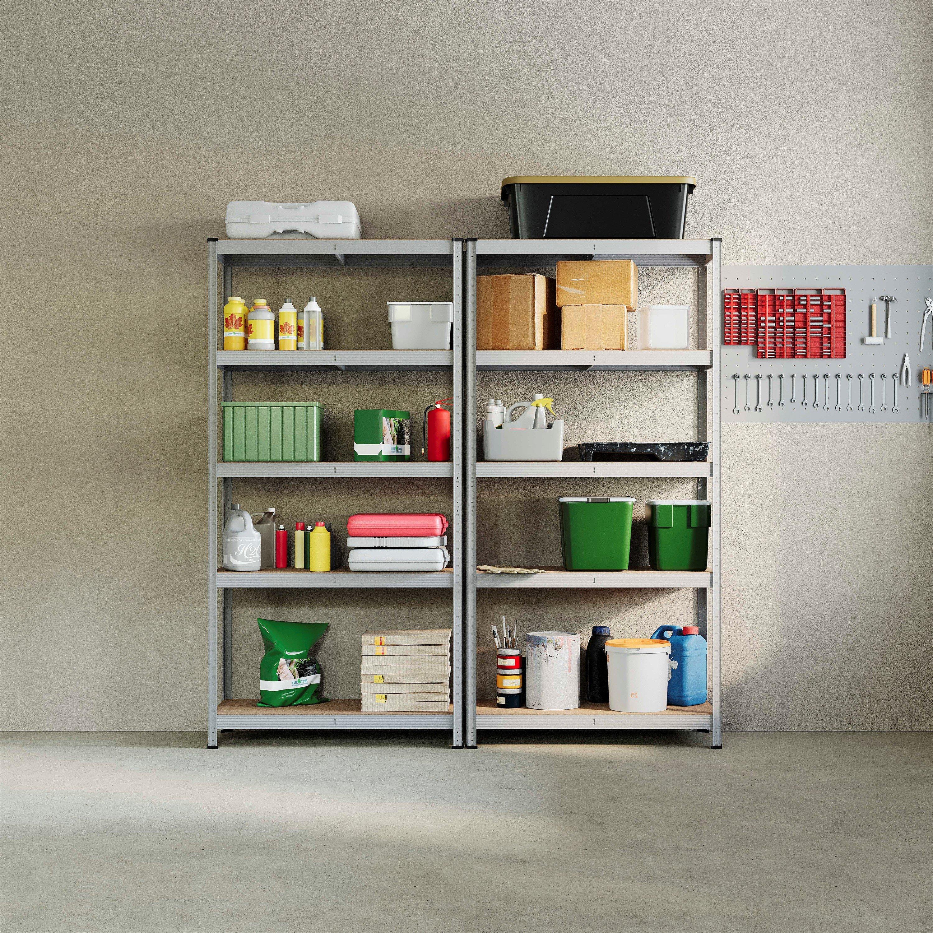 Galvanised - Lassic - 5 Tier Heavy Duty Steel Garage Shelving - 2 Bay - 3