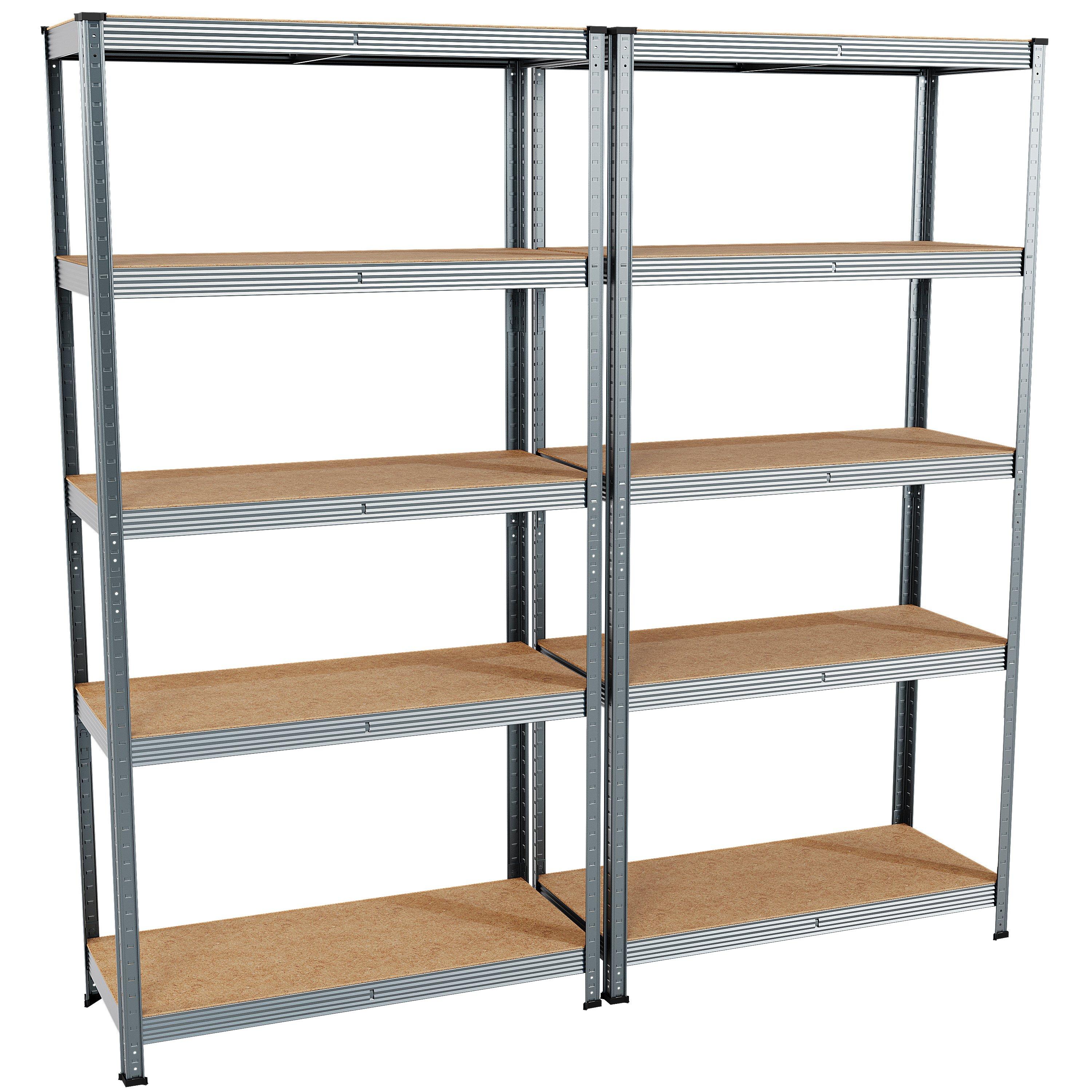 Galvanised - Lassic - 5 Tier Heavy Duty Steel Garage Shelving - 2 Bay - 9