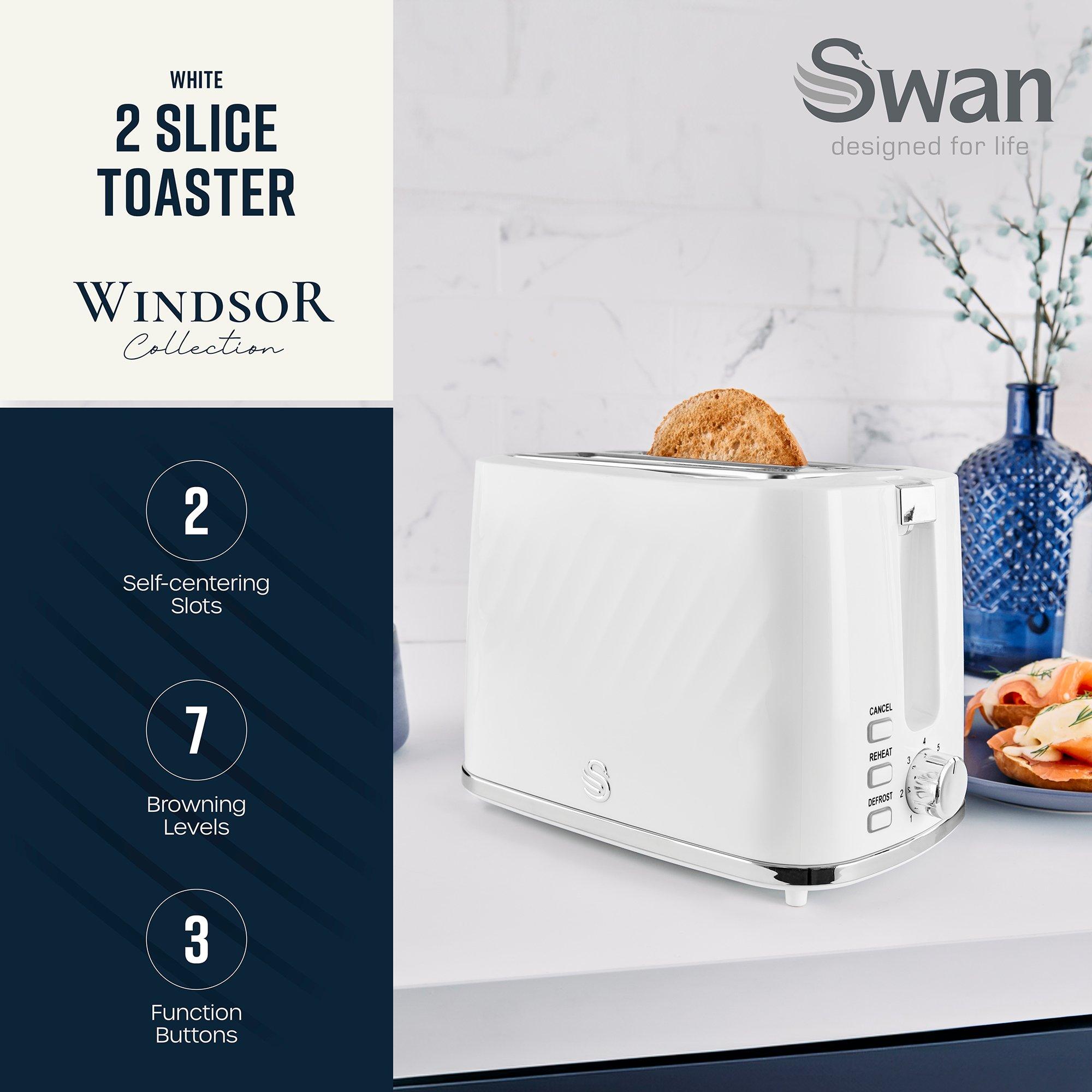 White - Swan - Windsor 2 Slice Textured Toaster White - 2