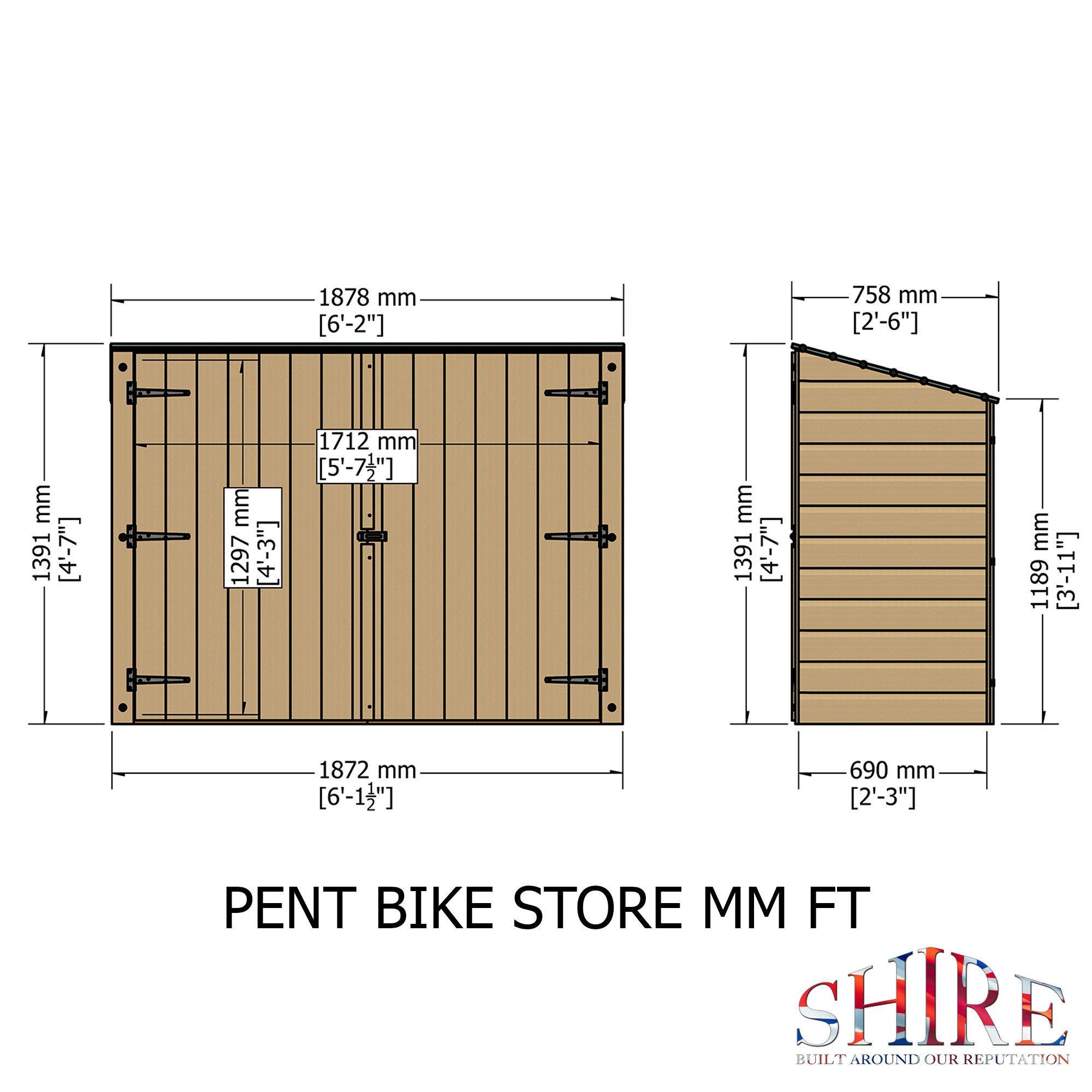 Wood - Shire - Pent Shiplap Bike Store No Floor - 4