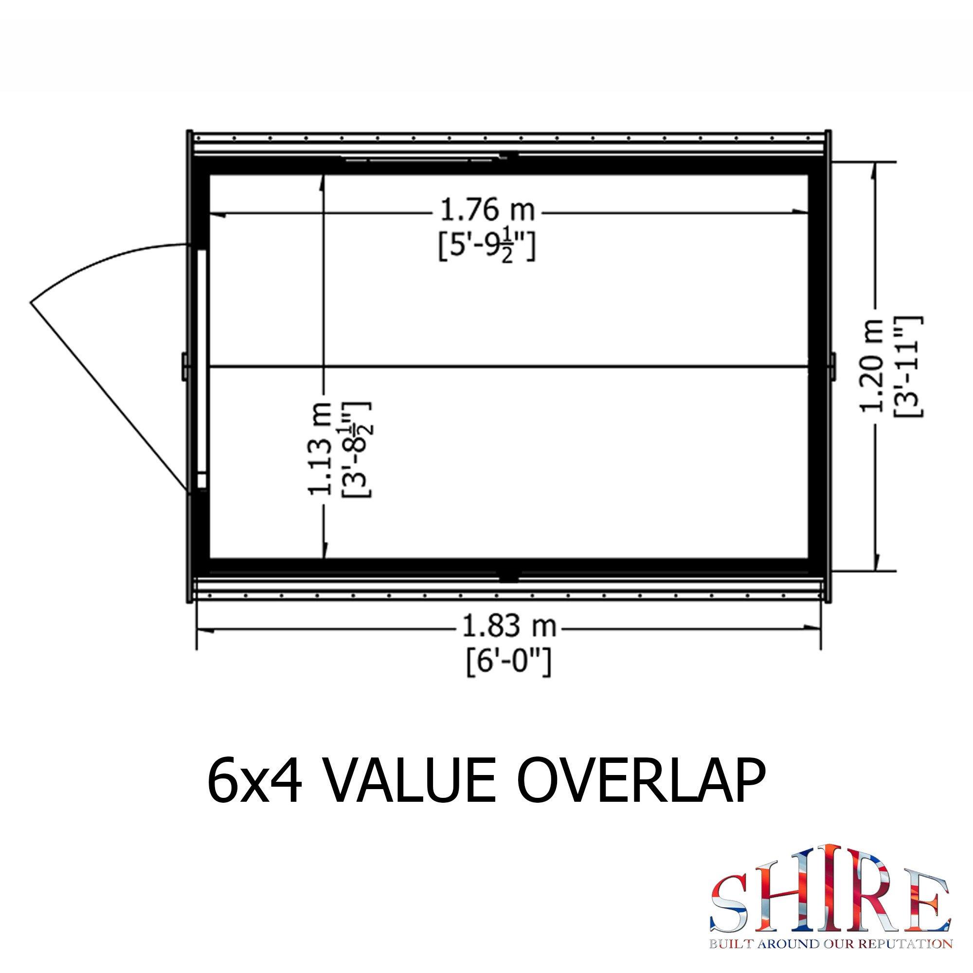 Wood - Shire - Overlap Apex 6x4 Single Door Value No Windows - 3