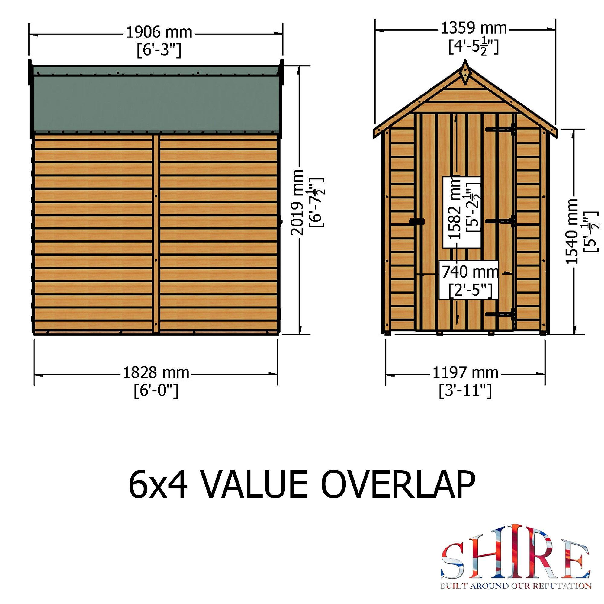 Wood - Shire - Overlap Apex 6x4 Single Door Value No Windows - 4