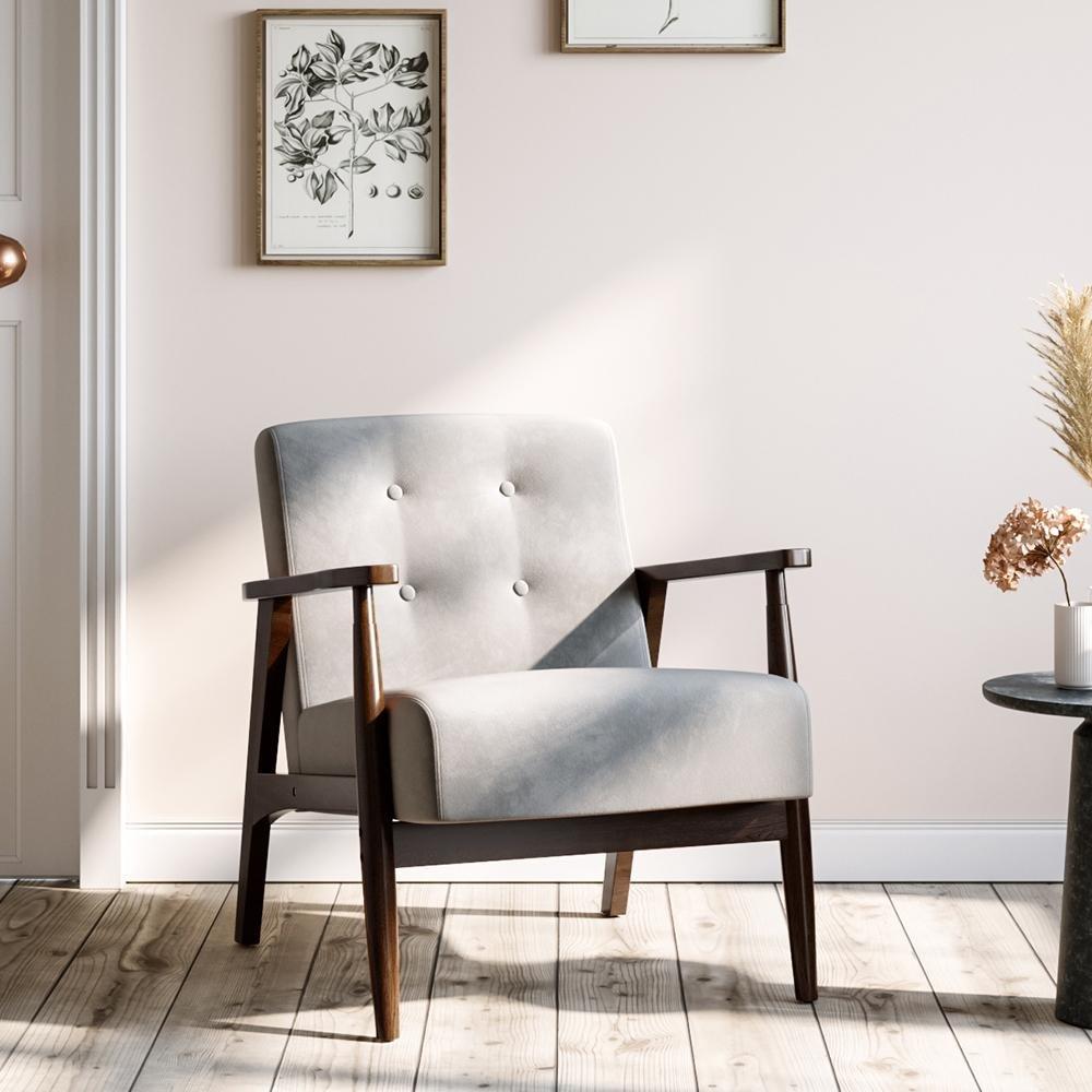 Grey - Kabinet UK - Lien Upholstered Wooden Frame Armchair Grey - 1