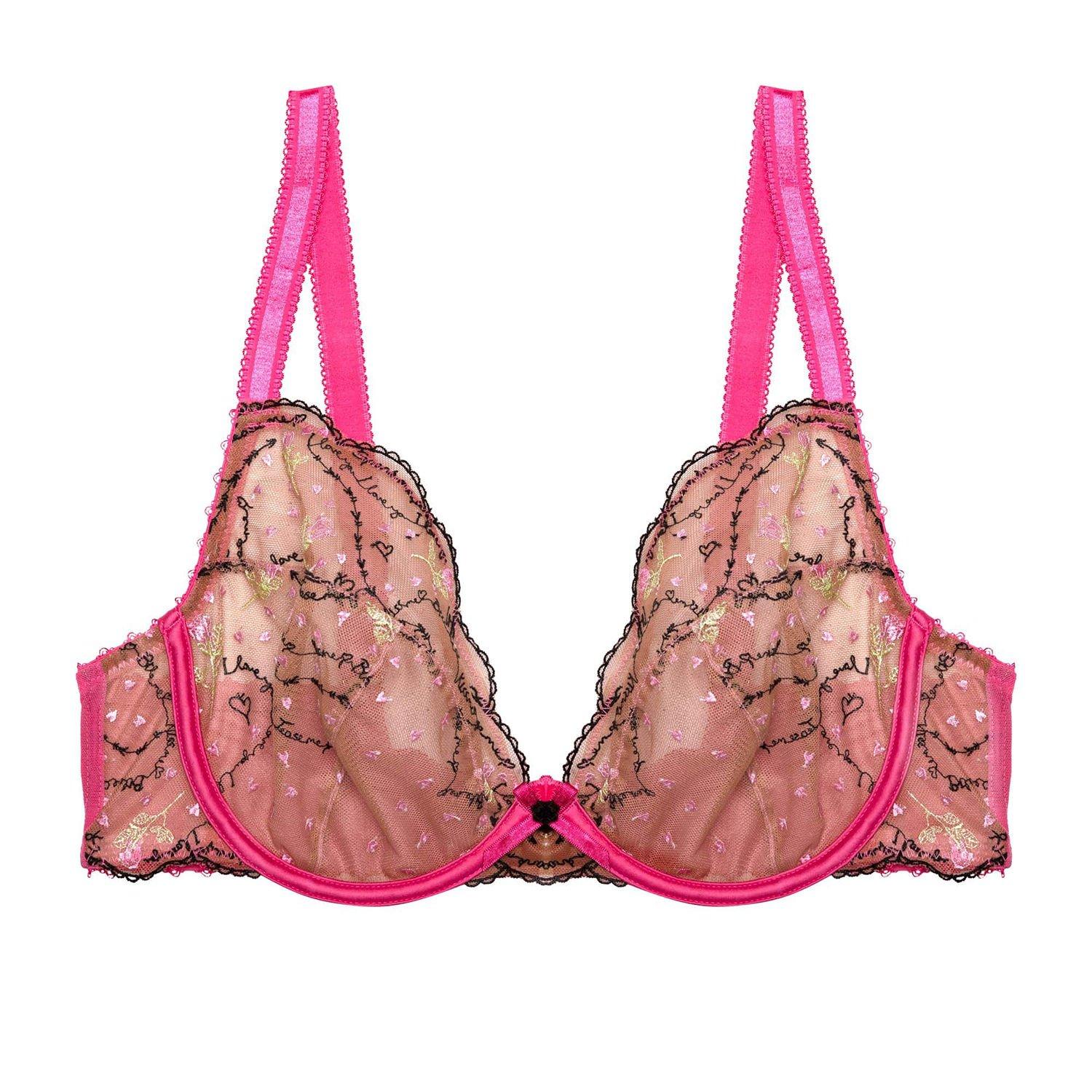 Pink - Playful Promises - Spank Me Pink & Nude Embroidery Plunge Bra - 4