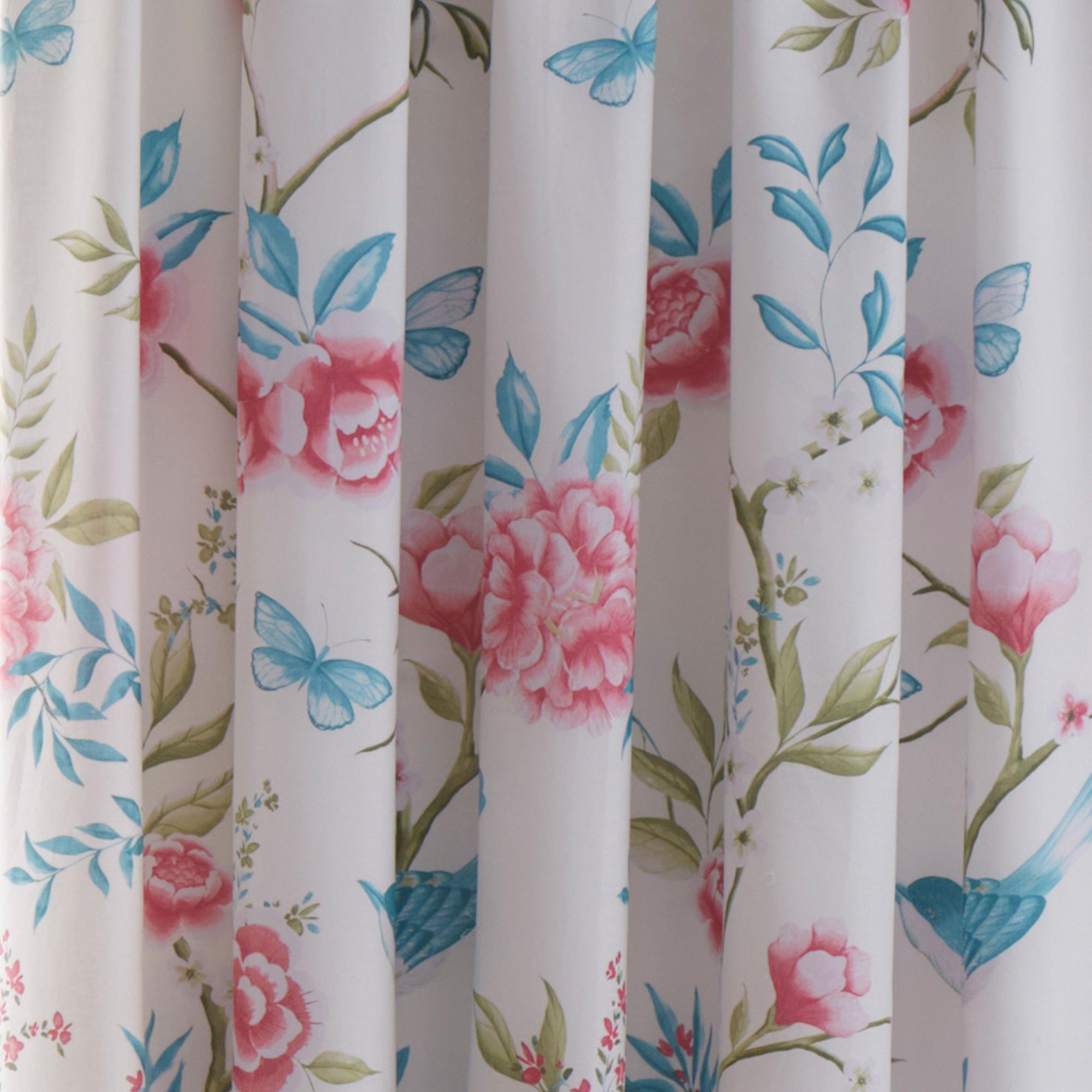 Blue - Dreams and Drapes - Amelle Floral Pencil Pleat Curtains with Tie backs - 3
