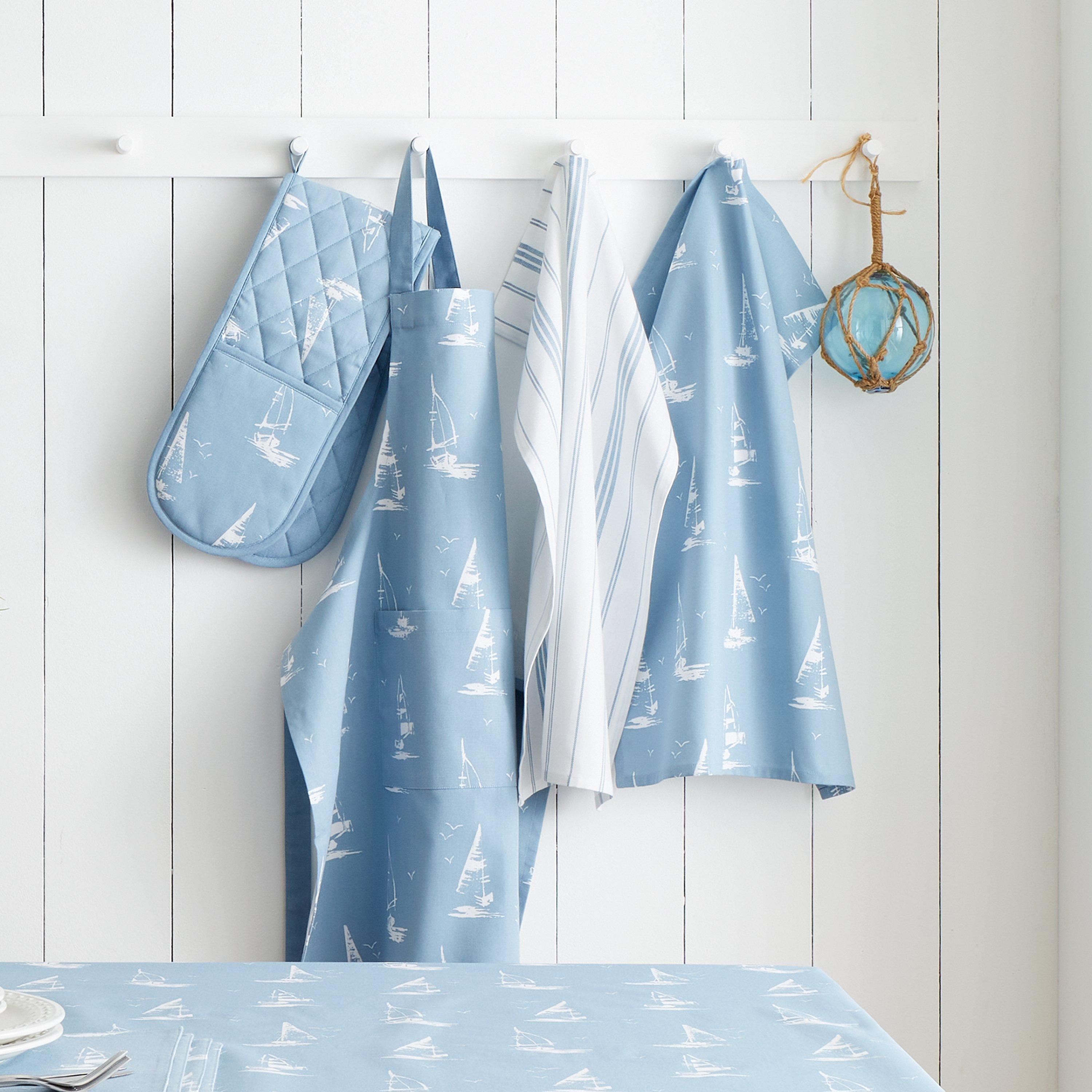 Blue - Catherine Lansfield - Salcombe Boats Cotton Kitchen Tea Towel Pack of 4 - 2