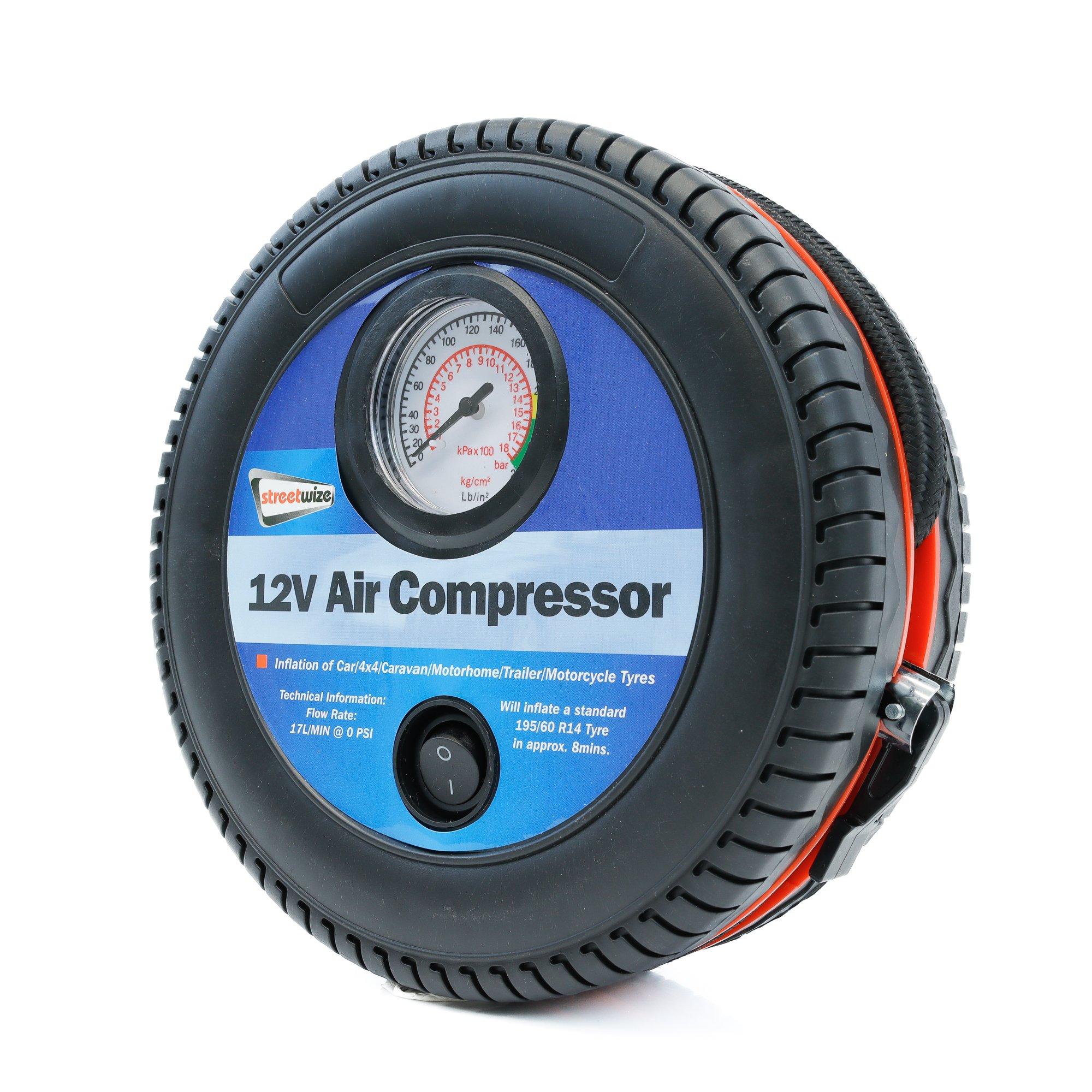 Black - Streetwize - 250PSI 12V Tyre Shape Analogue Air Compressor Wit - 1