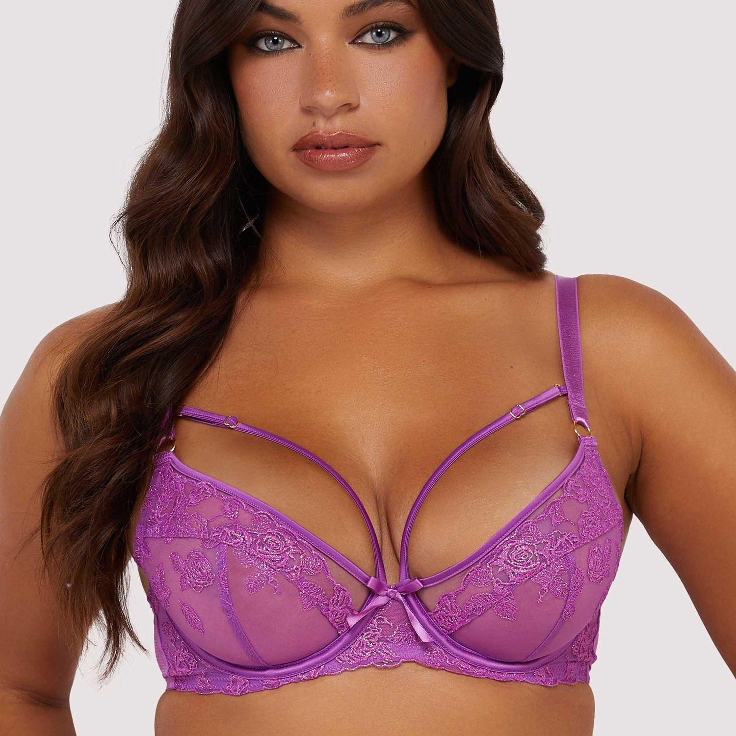 Purple - Playful Promises - Rosanna Purple Long Line Embroidery Plunge Bra - 2
