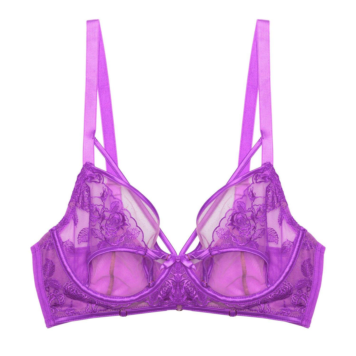 Purple - Playful Promises - Rosanna Purple Long Line Embroidery Plunge Bra - 4