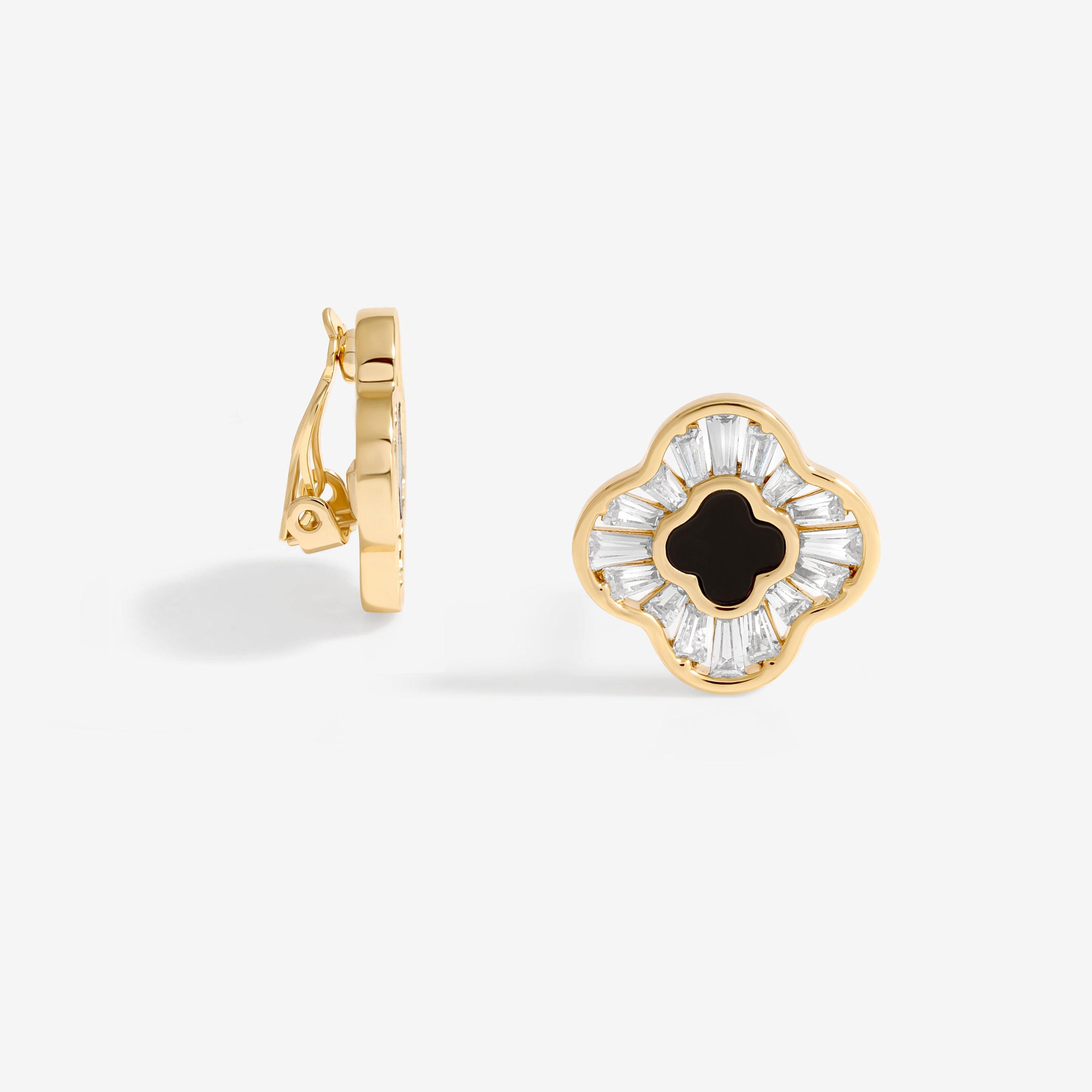 Gold - Jon Richard - Gold Plated Cubic Zirconia And Jet Clip Earrings