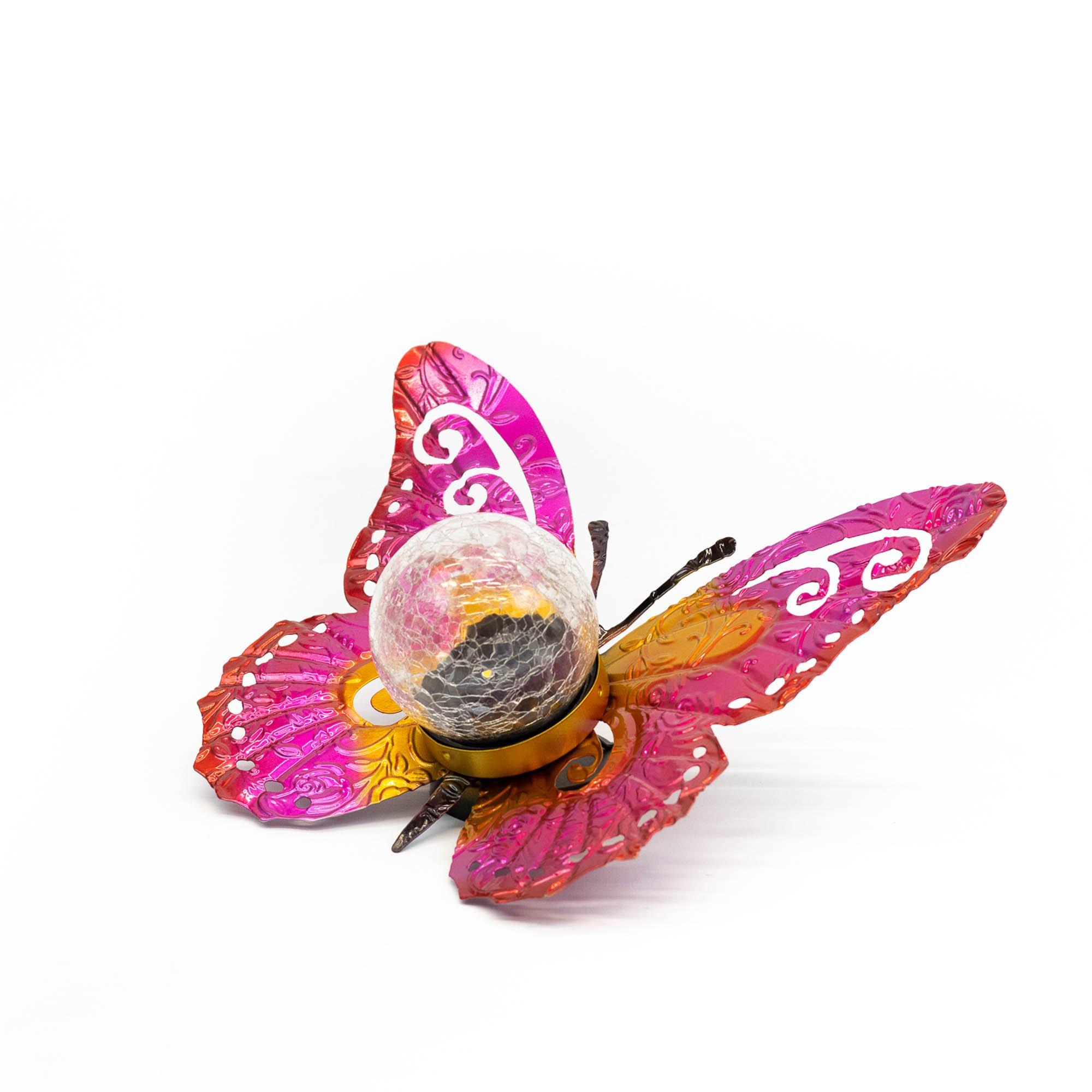 Pink - Streetwize - Solar Metal Sunset Butterfly With LED Crackle Ball - 3