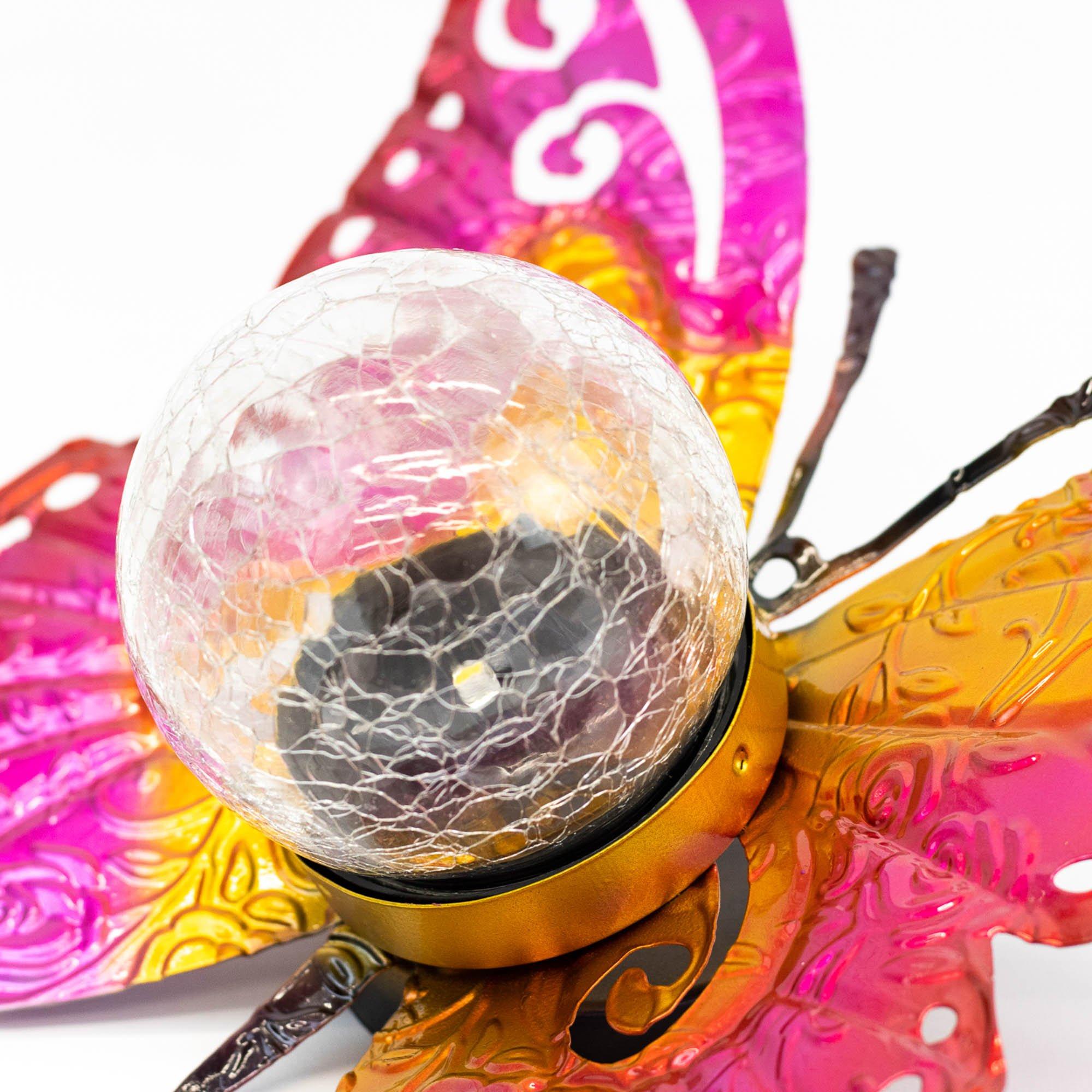 Pink - Streetwize - Solar Metal Sunset Butterfly With LED Crackle Ball - 4