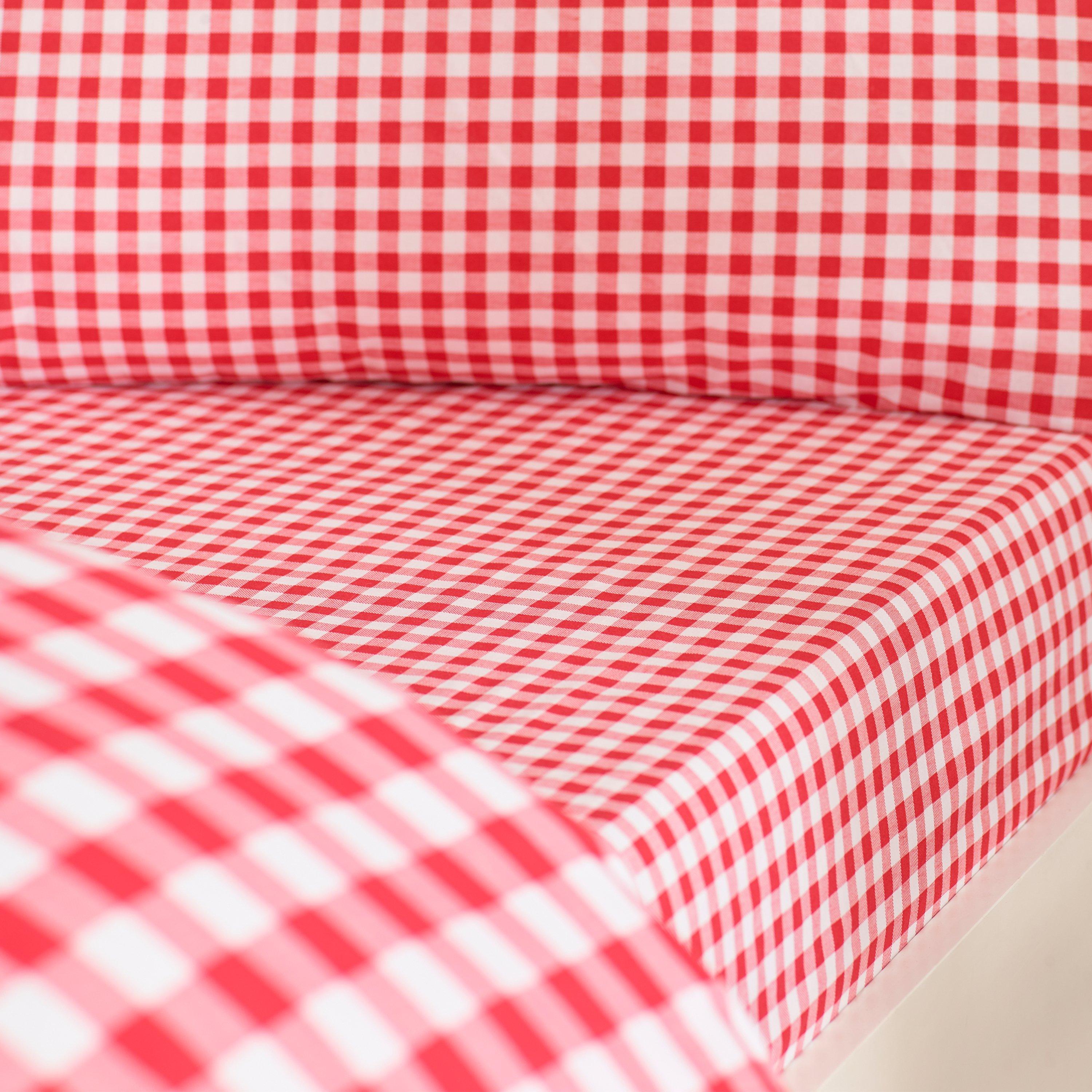 Catherine Lansfield  Bamford Gingham Check Fitted Sheet - Red - King
