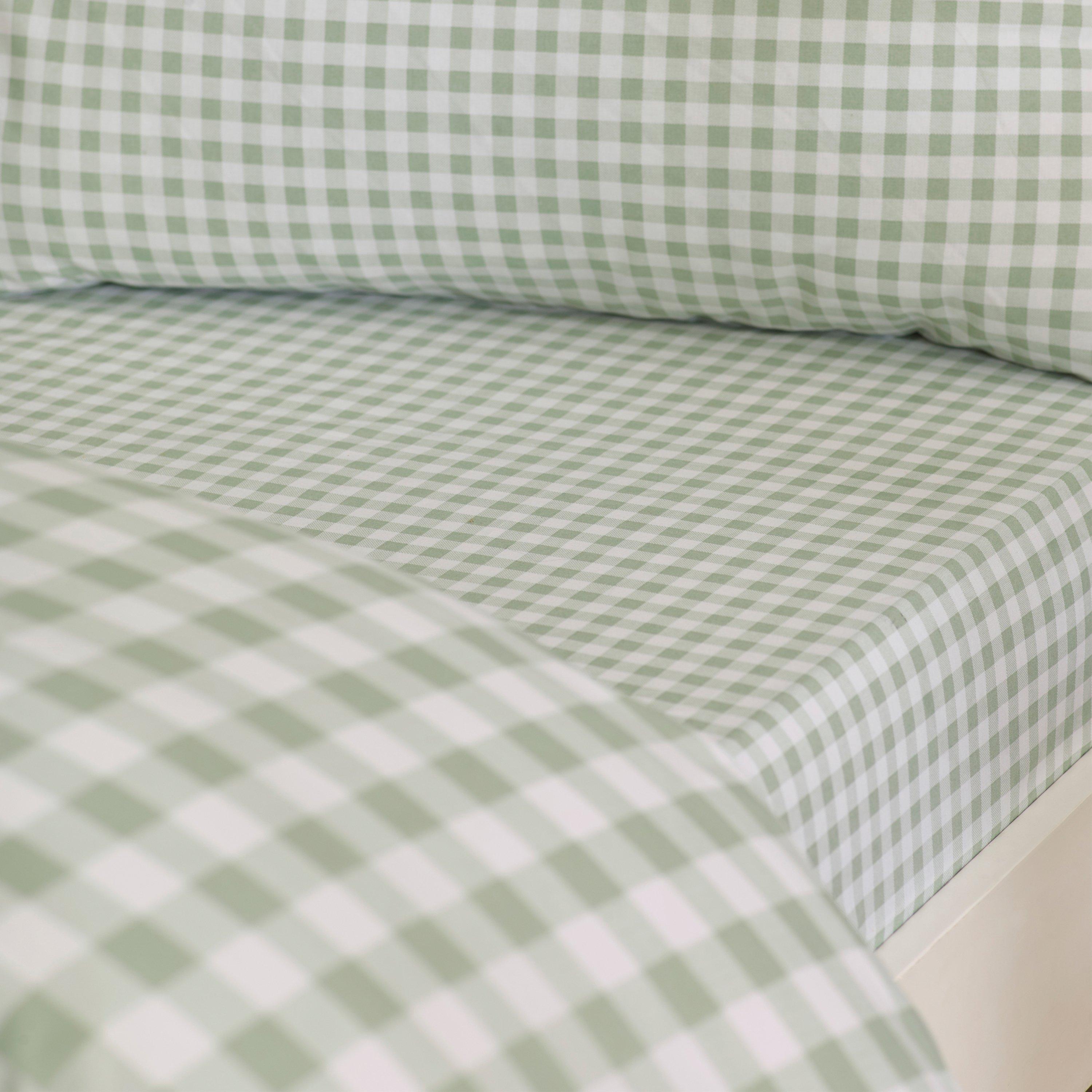 Catherine Lansfield  Bamford Gingham Check Fitted Sheet - Green - King