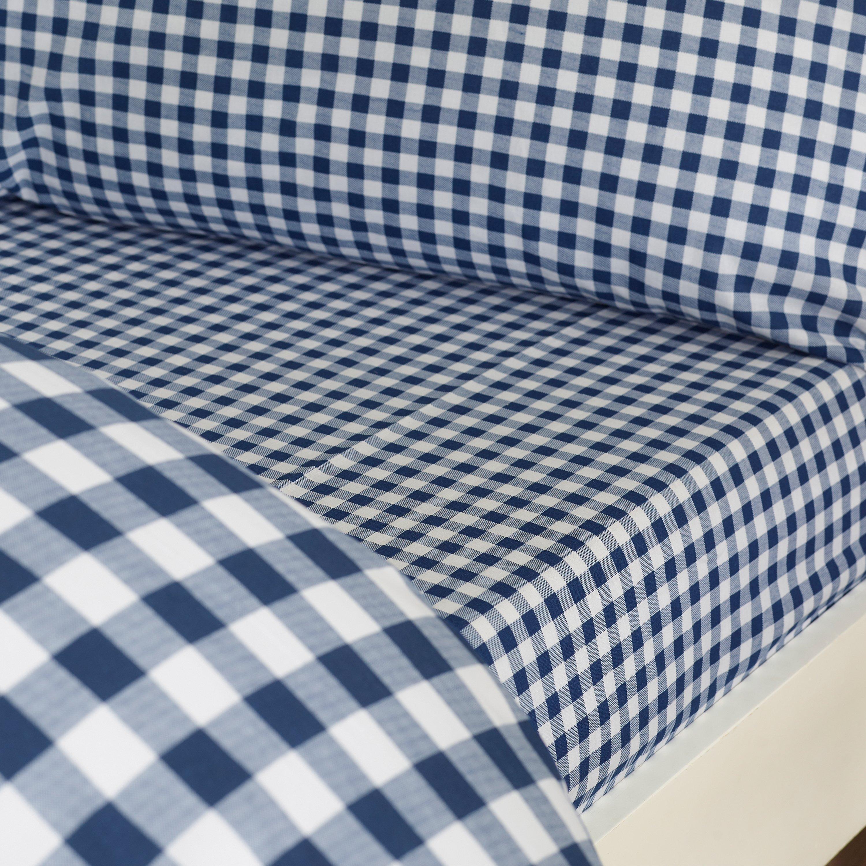 Navy Blue - Catherine Lansfield - Bamford Gingham Check Fitted Sheet - 1