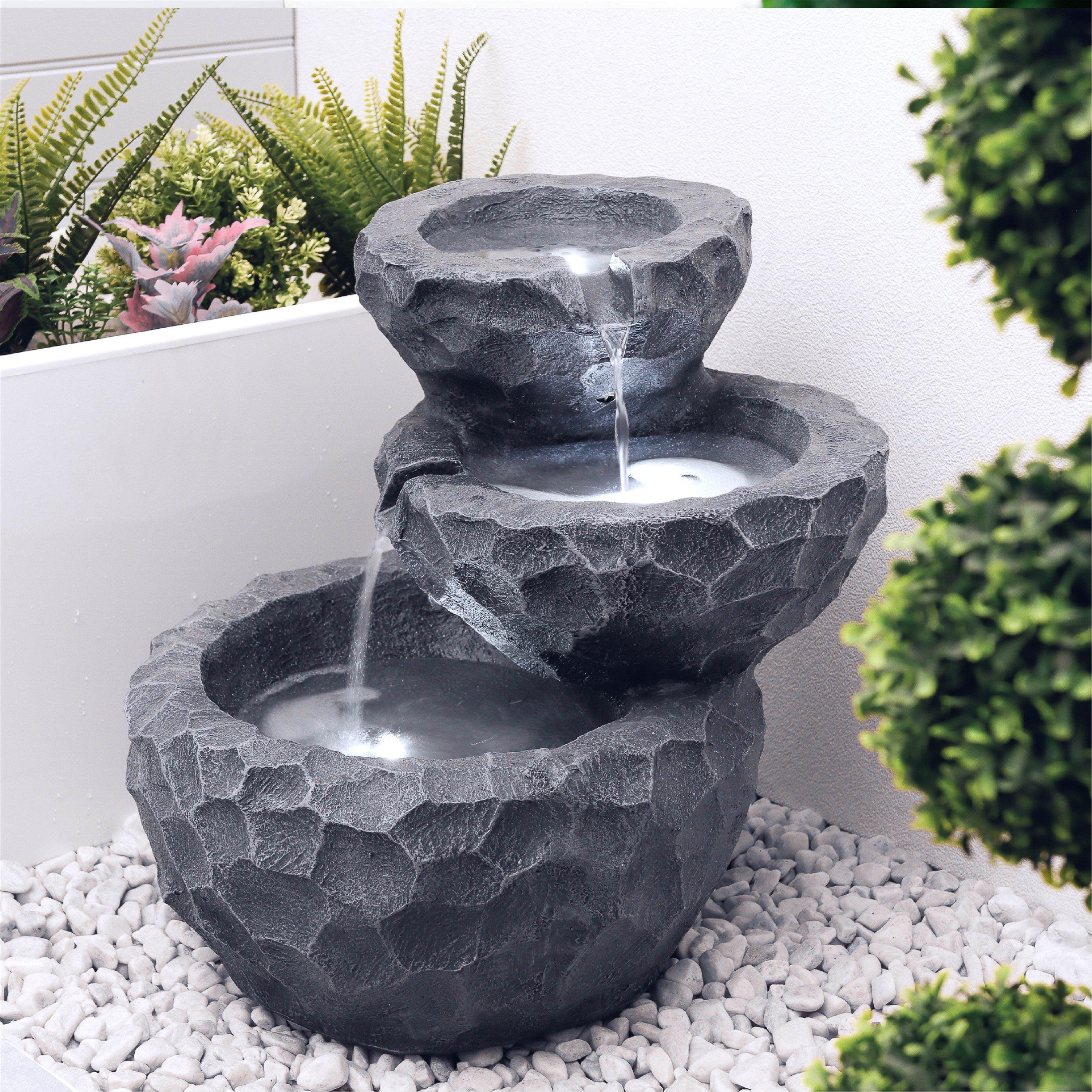 Grey - Streetwize - Solar Rock/Planter  Battery BackUp Water Feature - 3