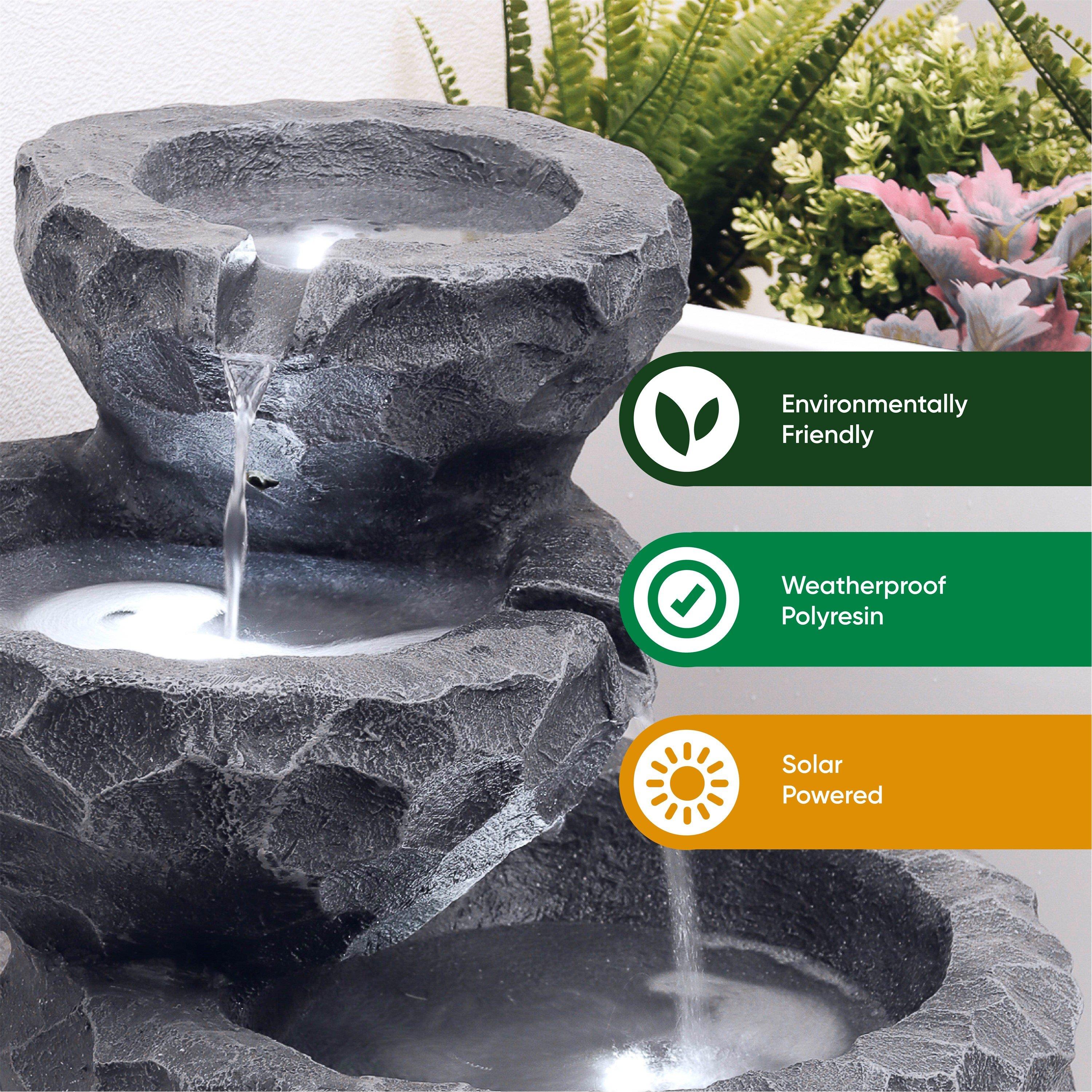 Grey - Streetwize - Solar Rock/Planter  Battery BackUp Water Feature - 4
