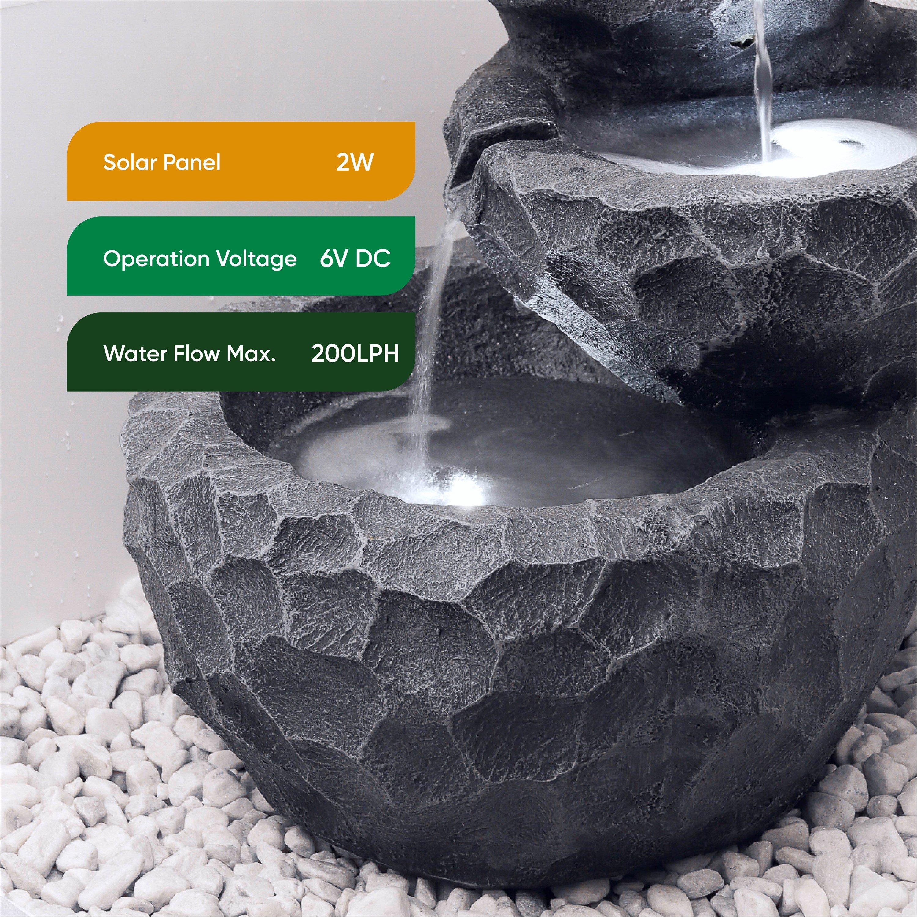 Grey - Streetwize - Solar Rock/Planter  Battery BackUp Water Feature - 6