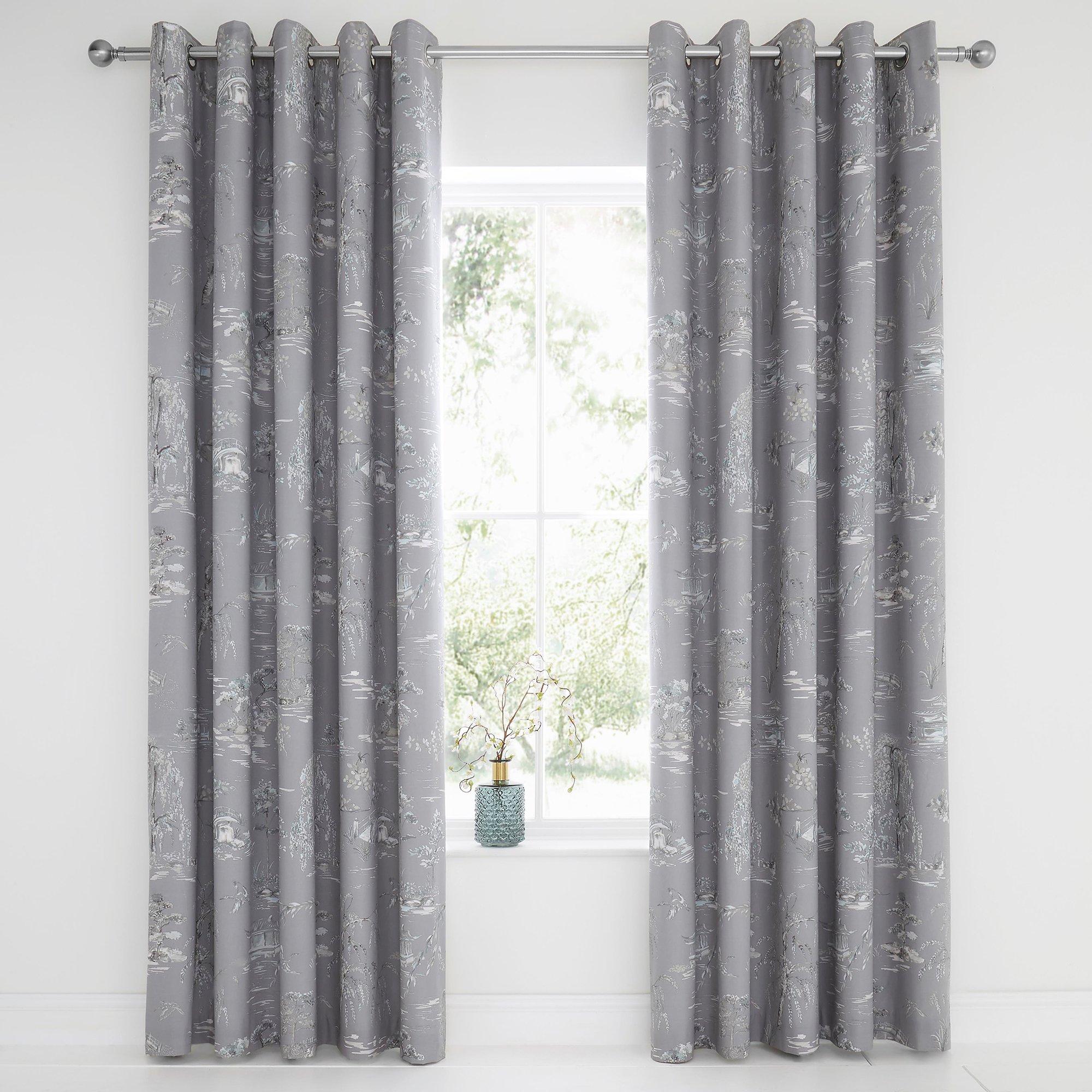 Oriental Garden Blackout Eyelet Curtains in Blue