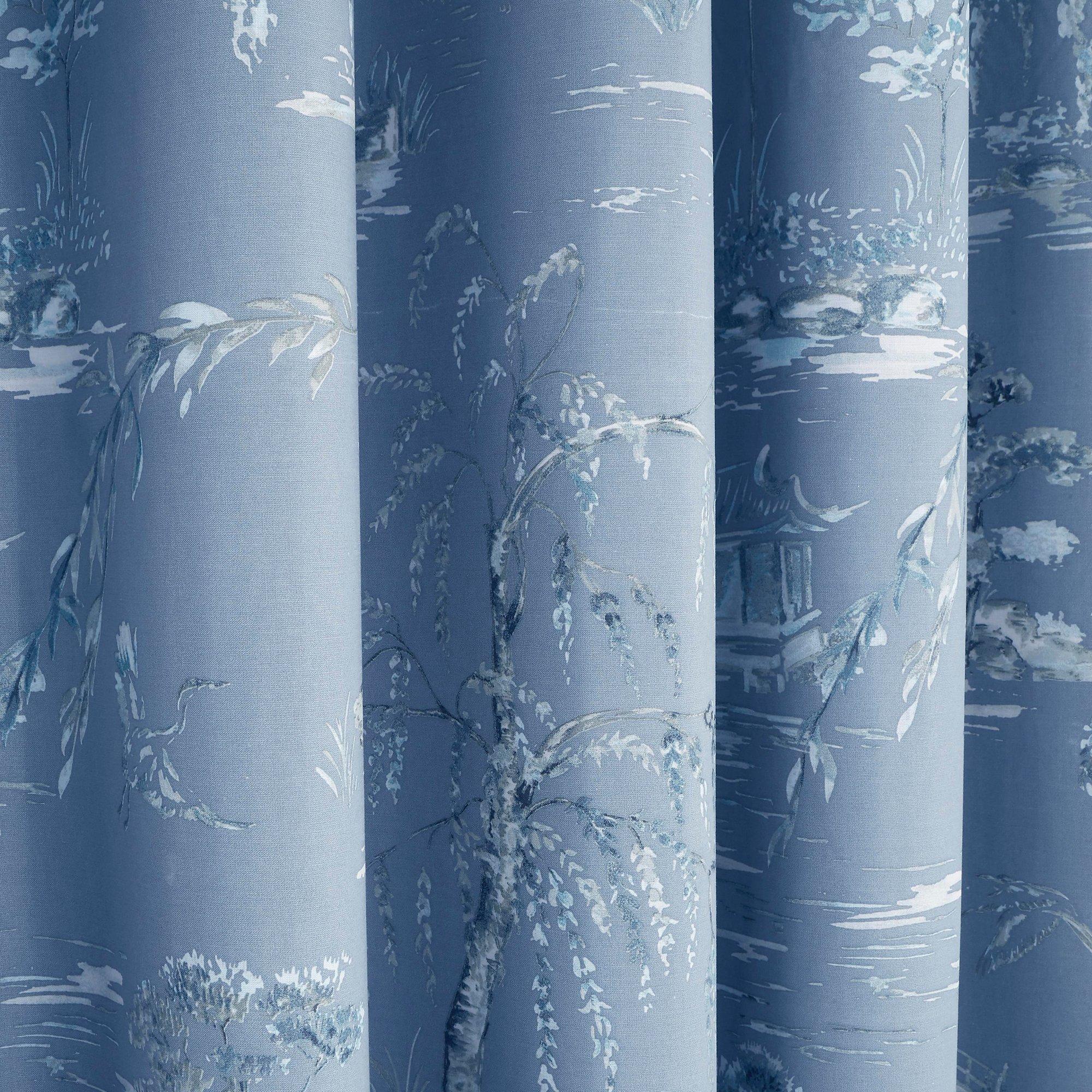 Blue - Dreams and Drapes - Oriental Garden Blackout Eyelet Curtains in Blue - 2