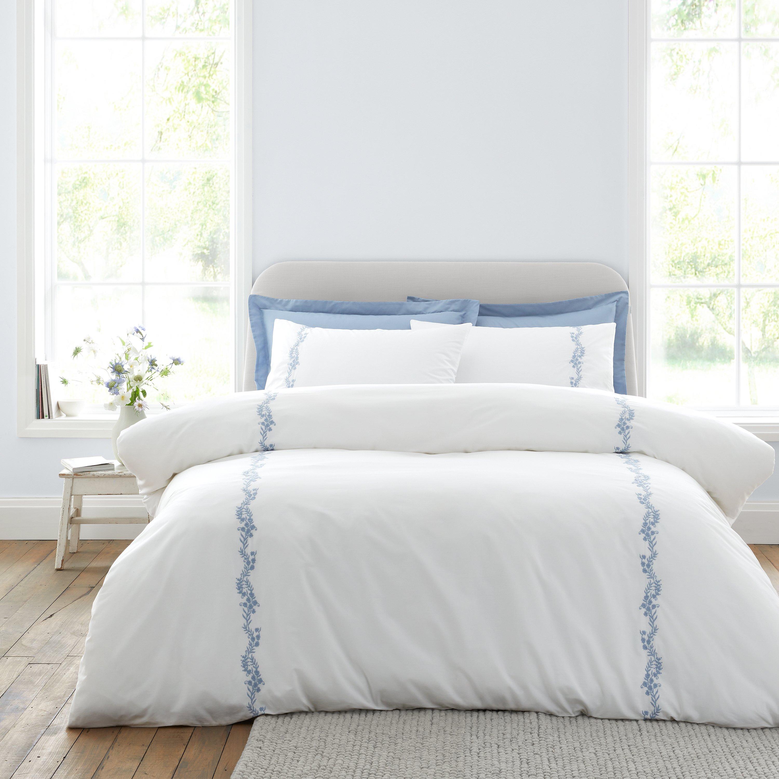 White / Blue - Bianca - Camille Embroidered Floral Cotton Duvet Cover Set - 1