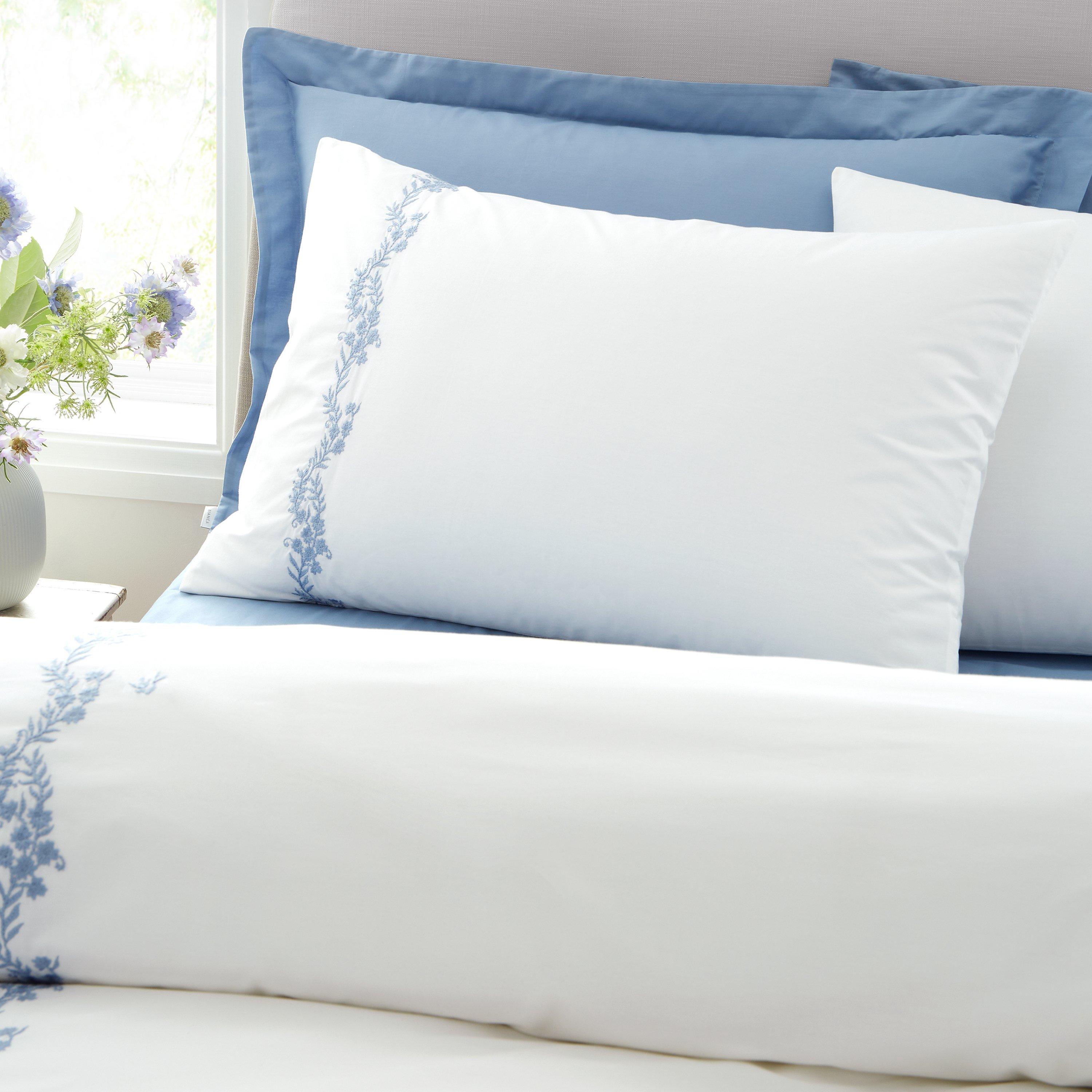 White / Blue - Bianca - Camille Embroidered Floral Cotton Duvet Cover Set - 2